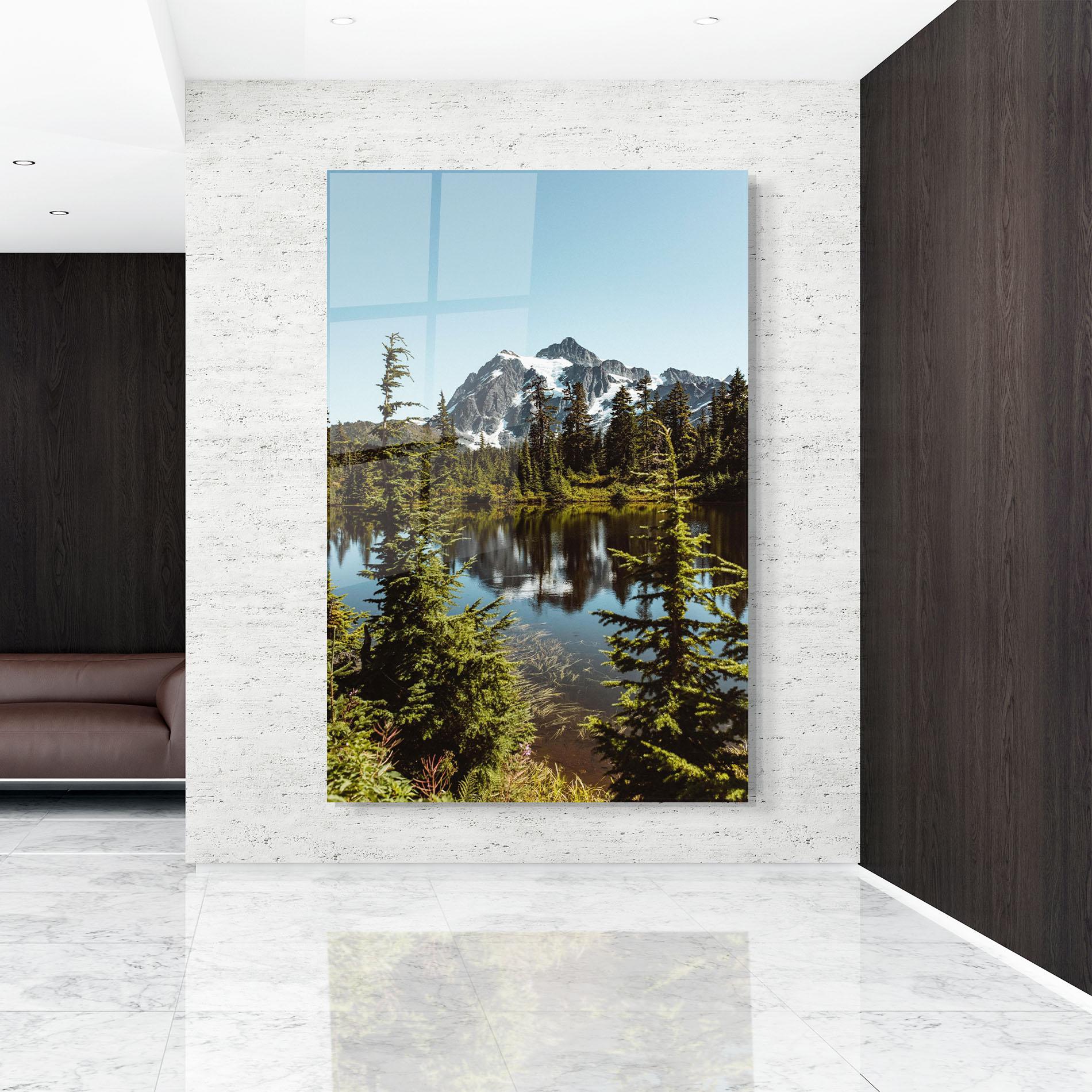 Tablou Sticla Forest Snow Mountain mockup 9