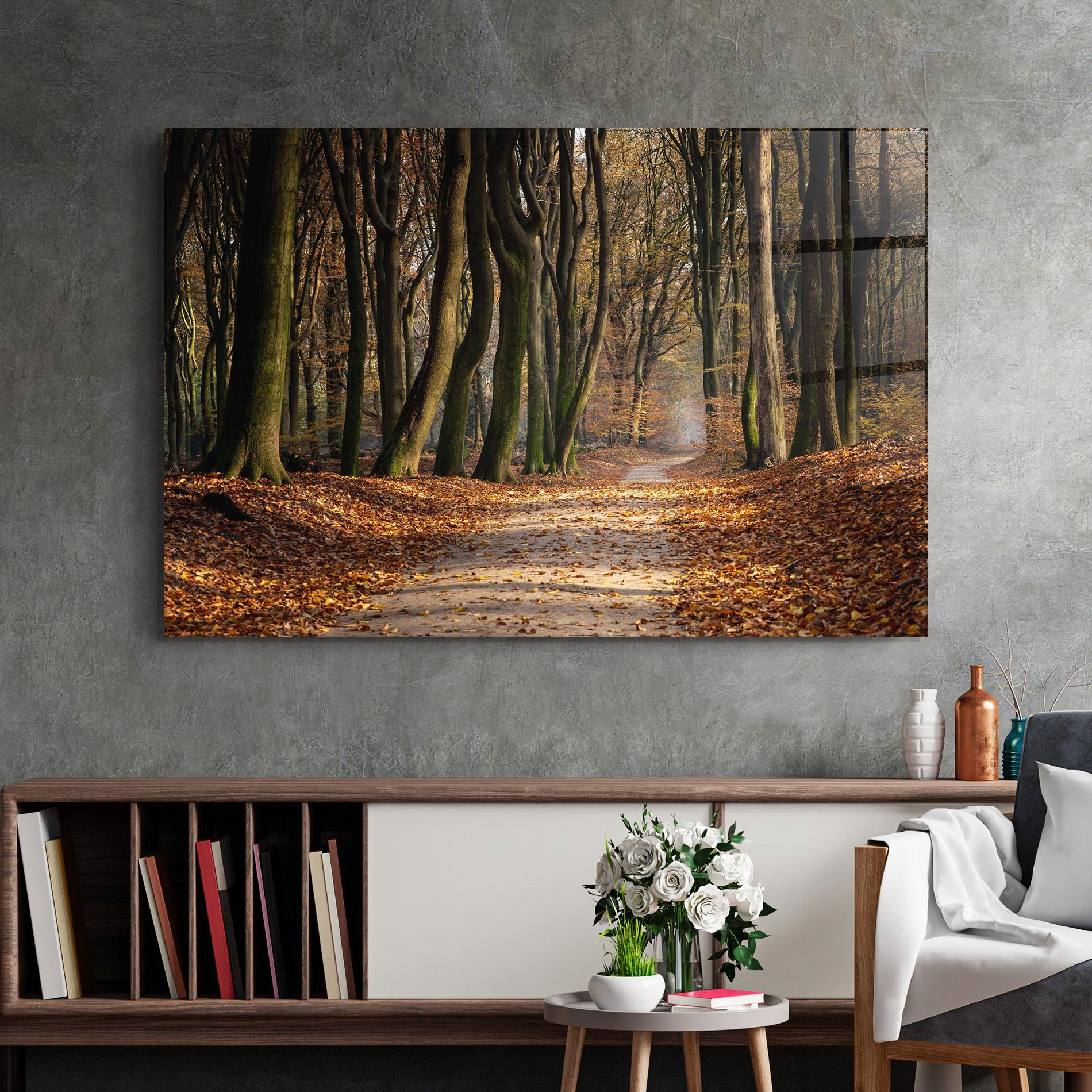 Tablou Sticla Autumn Path Forest mockup 2