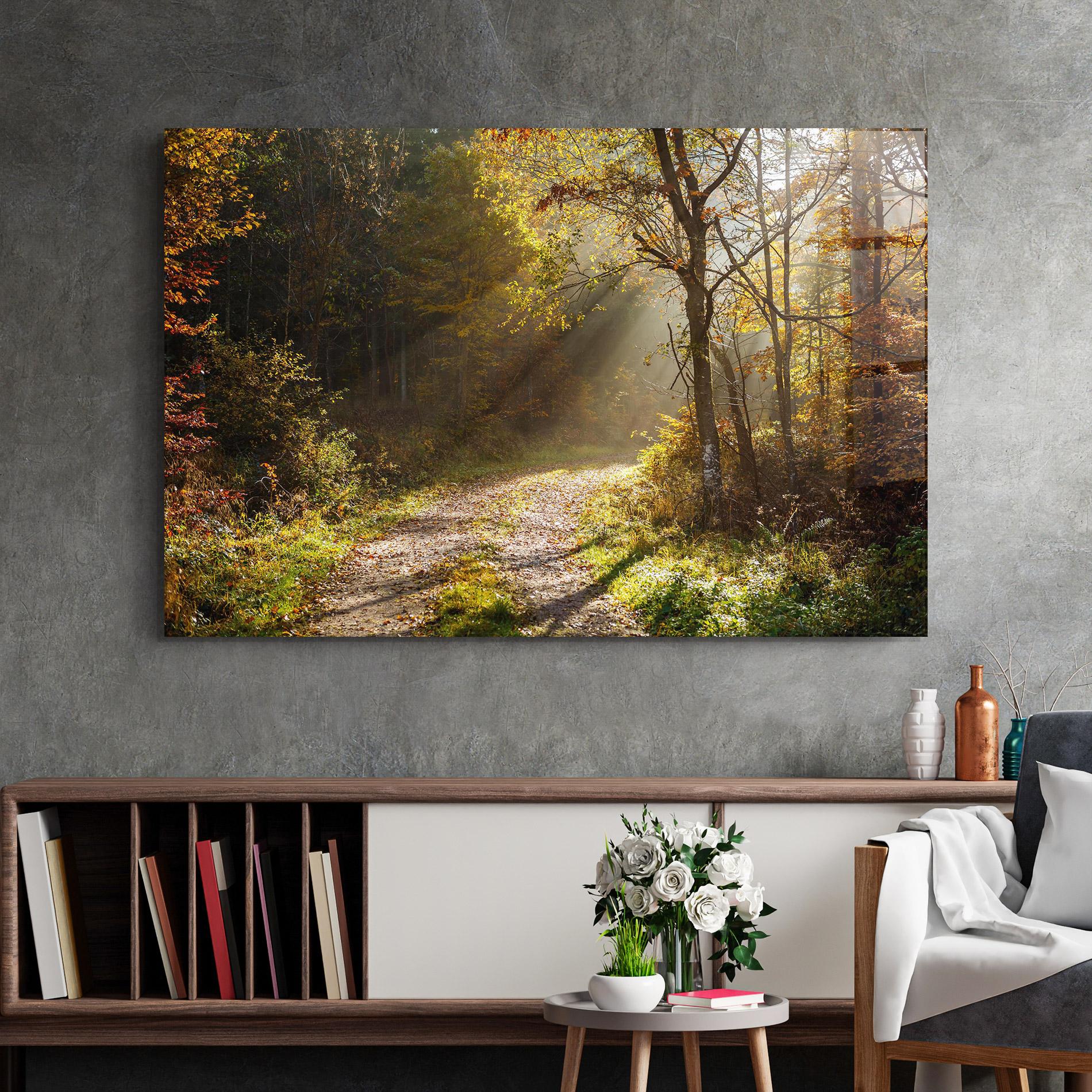 Tablou Sticla Autumn Trees Sun mockup 2