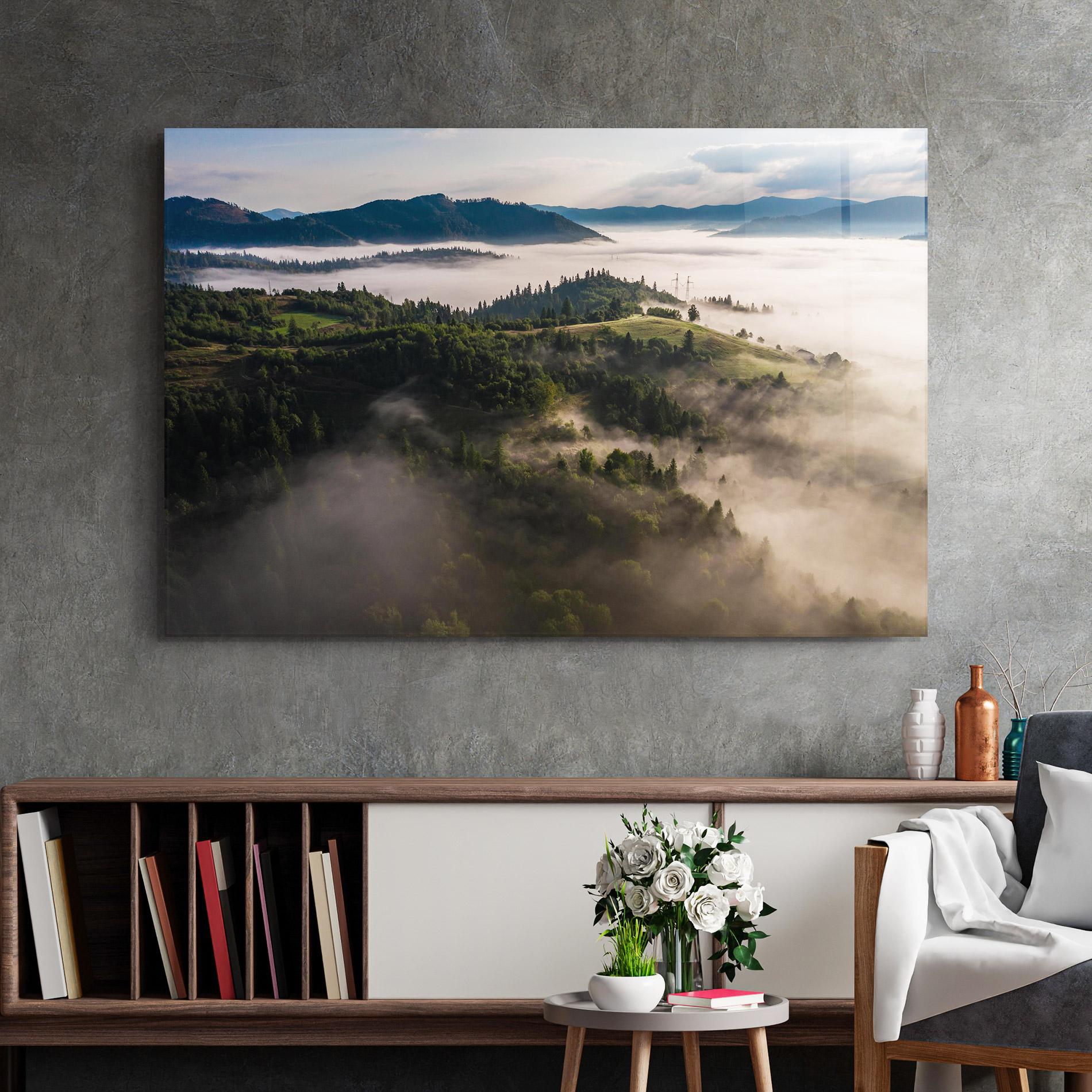 Tablou Sticla Foggy Forest View mockup 2