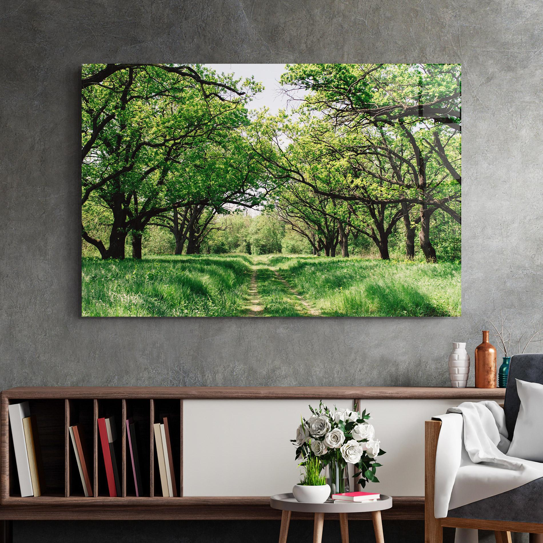 Tablou Sticla Forest Green Path mockup 2