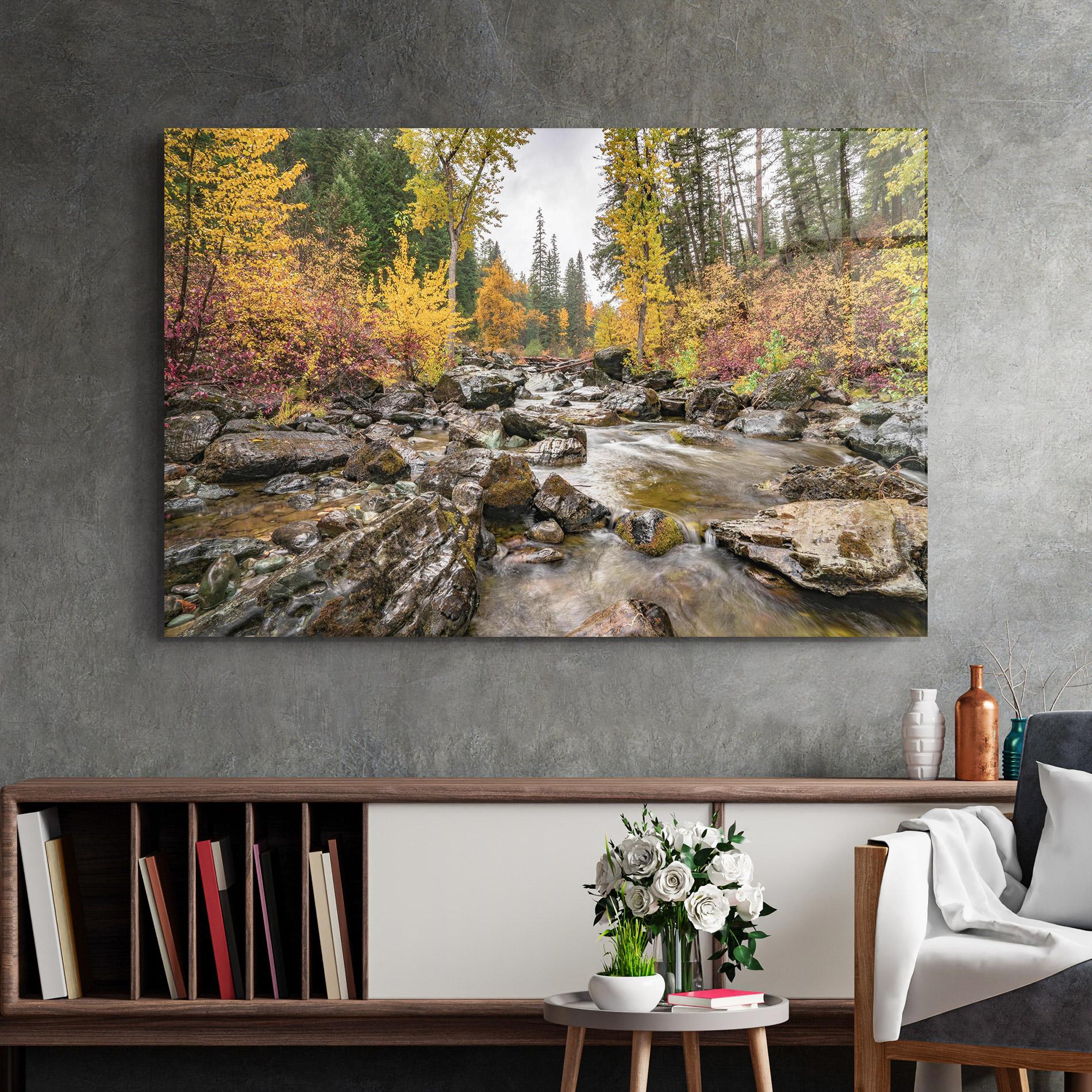 Tablou Sticla Forest Lake Rocks mockup 2