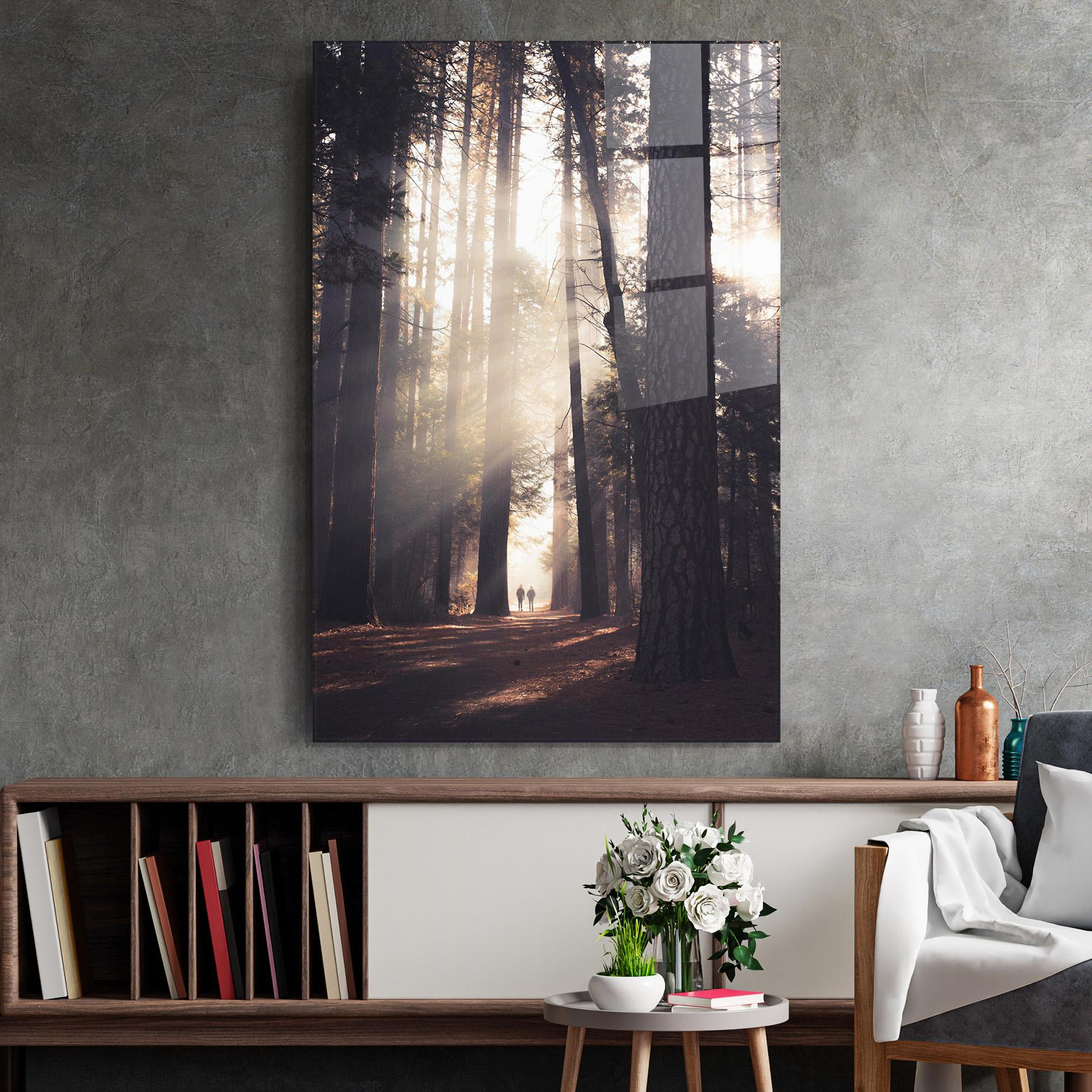 Tablou Sticla Foggy Couple Forest mockup 2