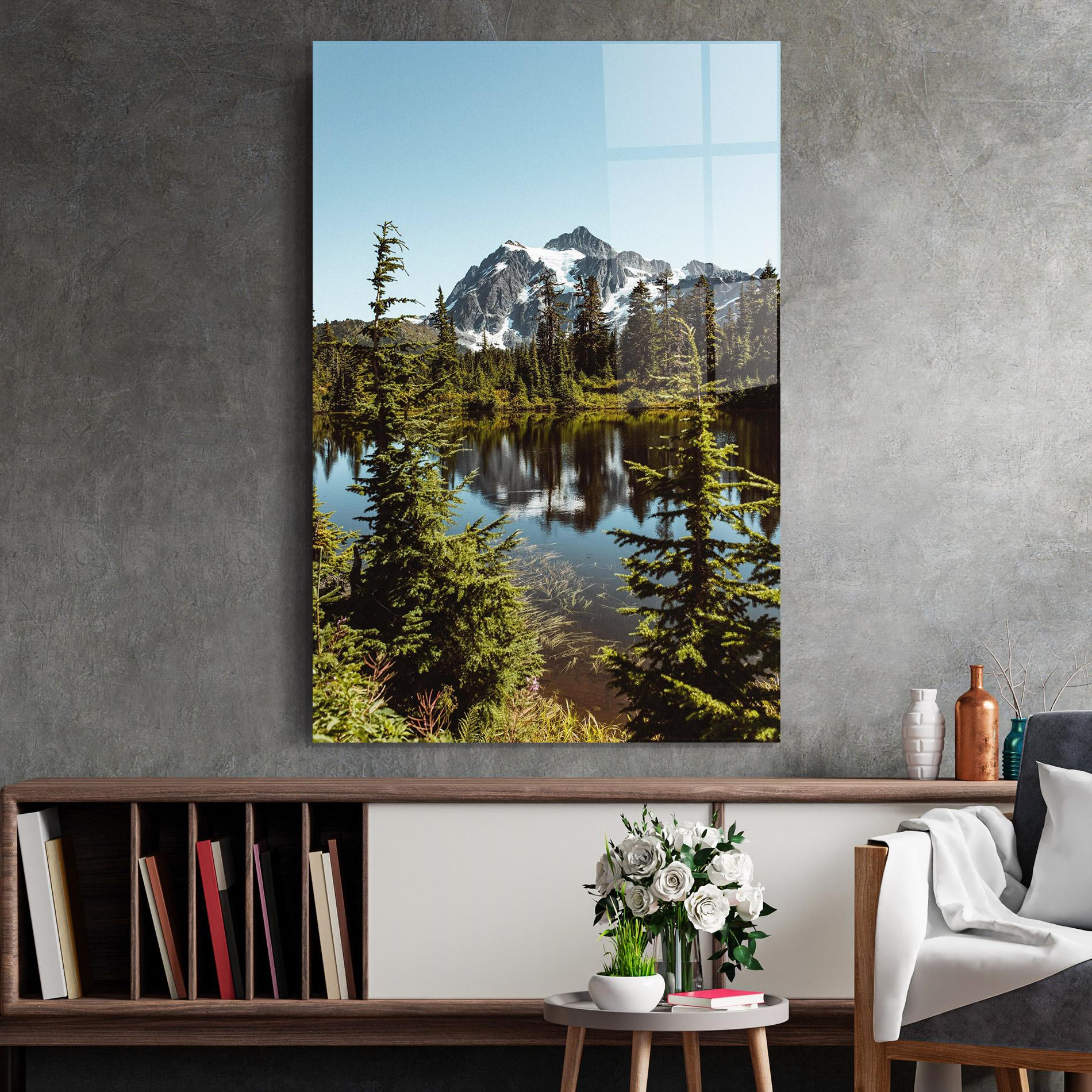 Tablou Sticla Forest Snow Mountain mockup 2