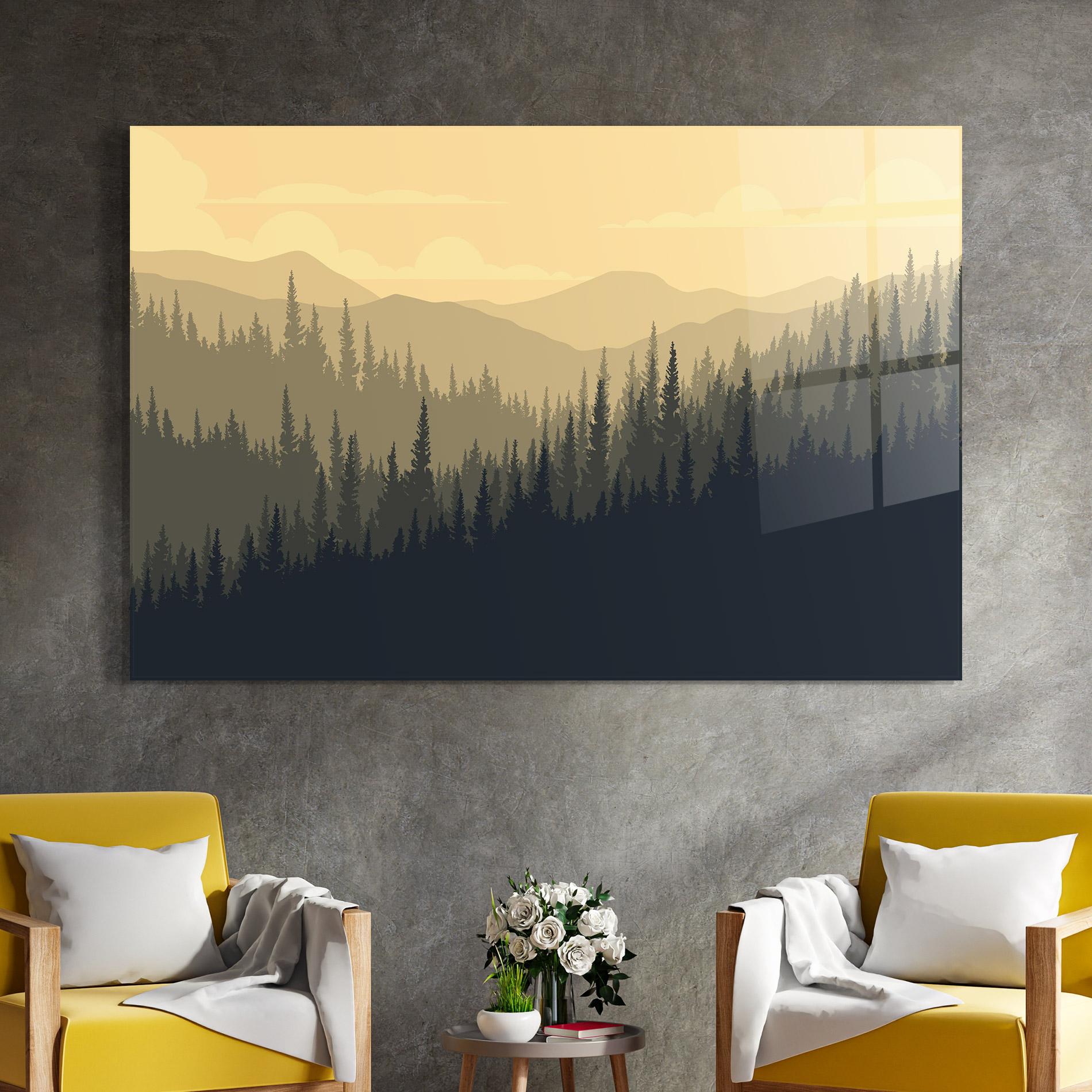 Tablou Sticla Cream Foggy Forest mockup 4