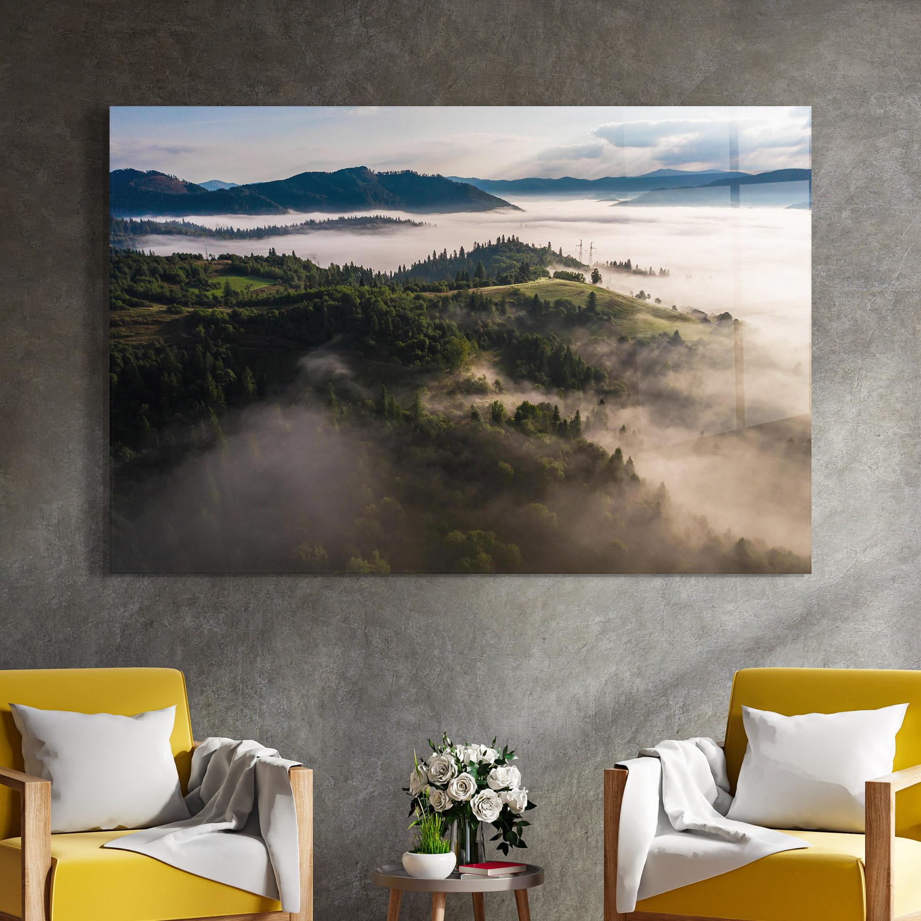 Tablou Sticla Foggy Forest View mockup 4