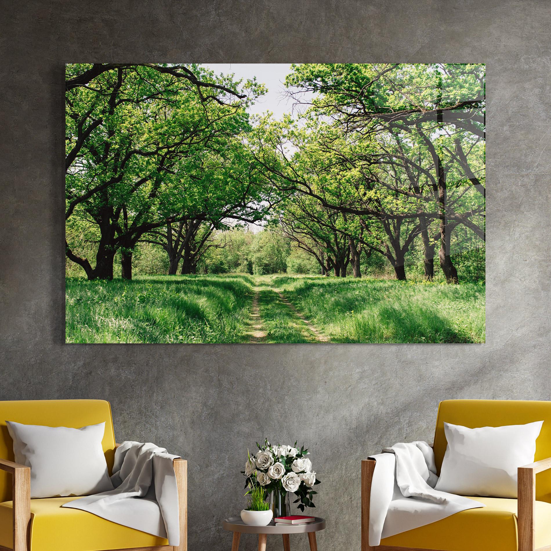 Tablou Sticla Forest Green Path mockup 4