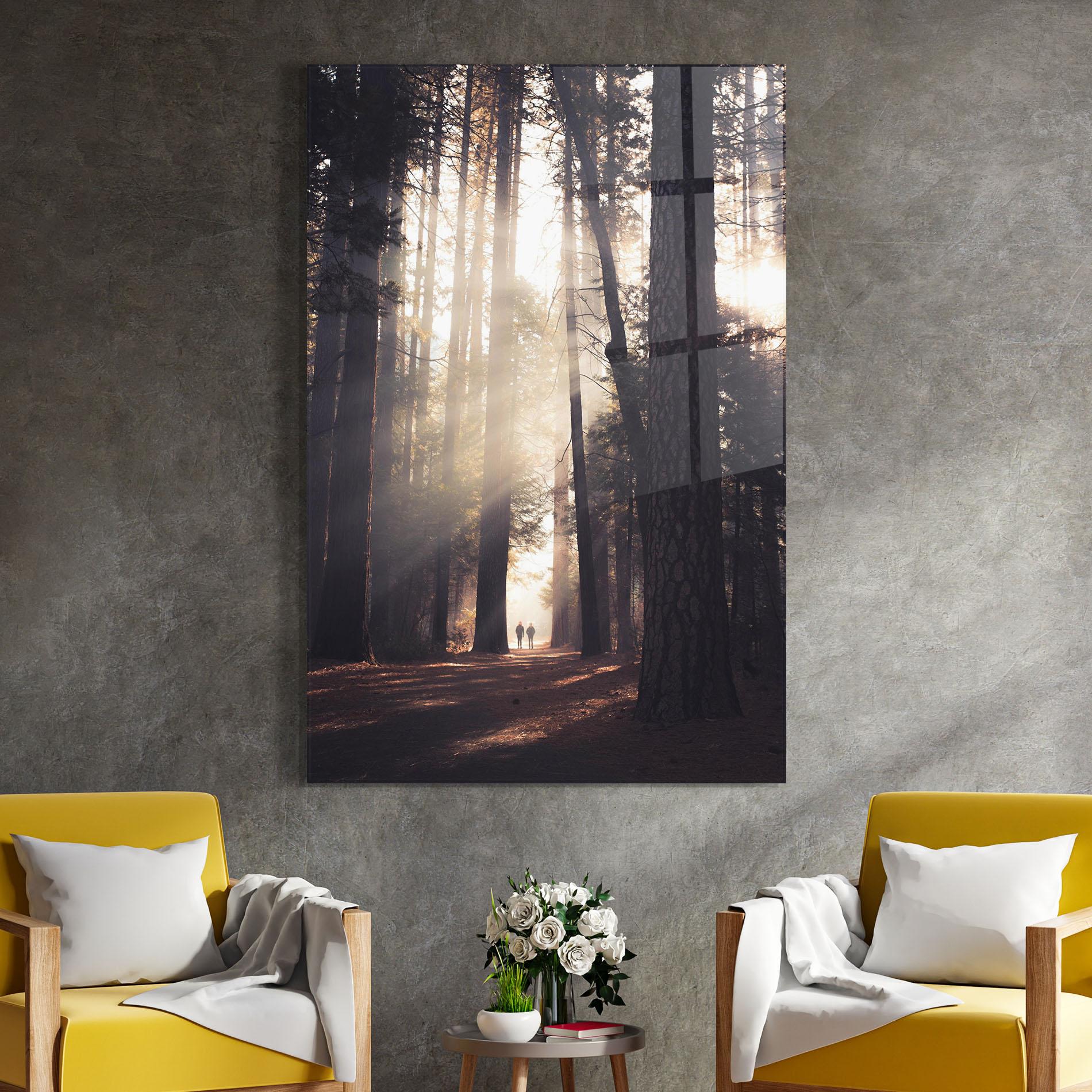 Tablou Sticla Foggy Couple Forest mockup 4