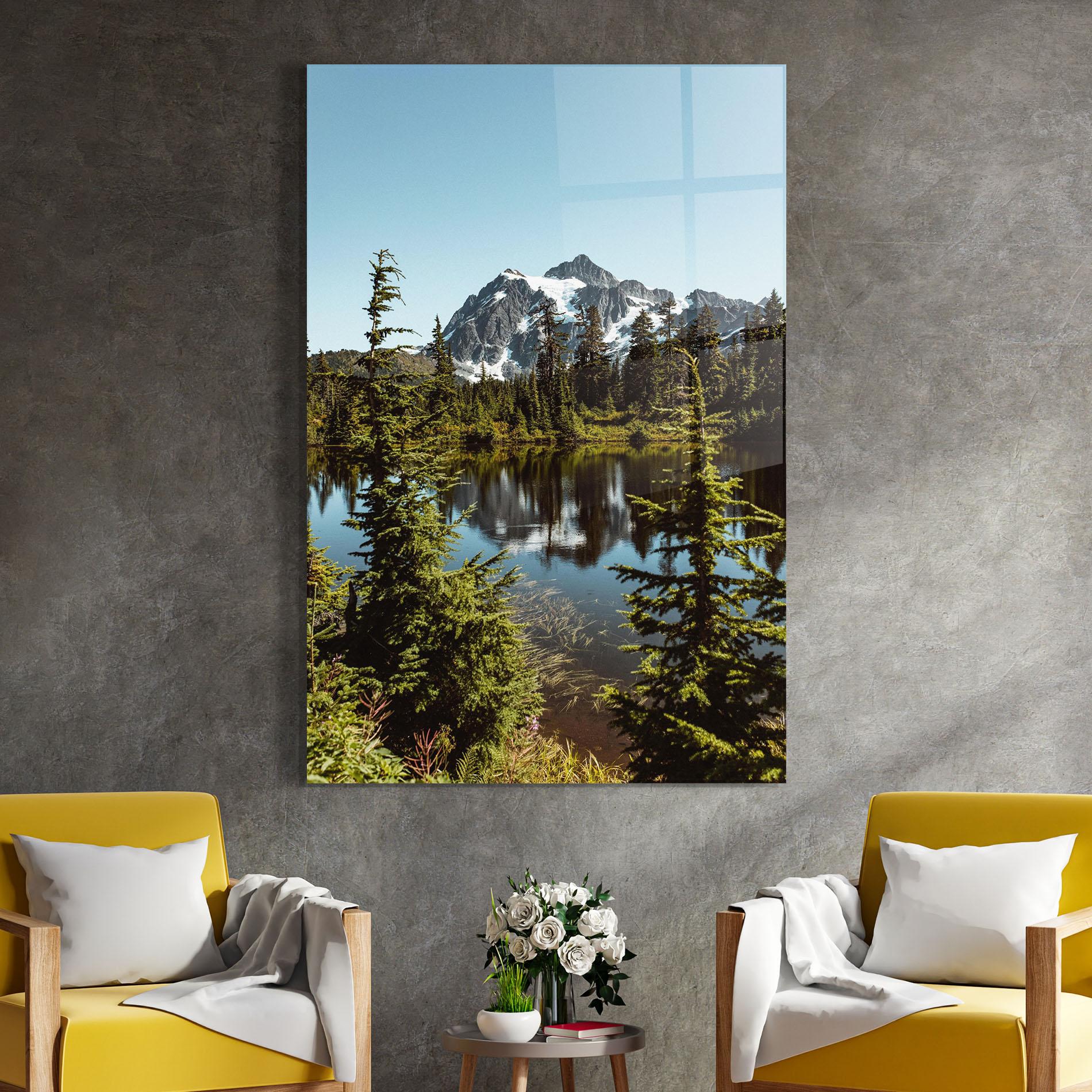 Tablou Sticla Forest Snow Mountain mockup 4