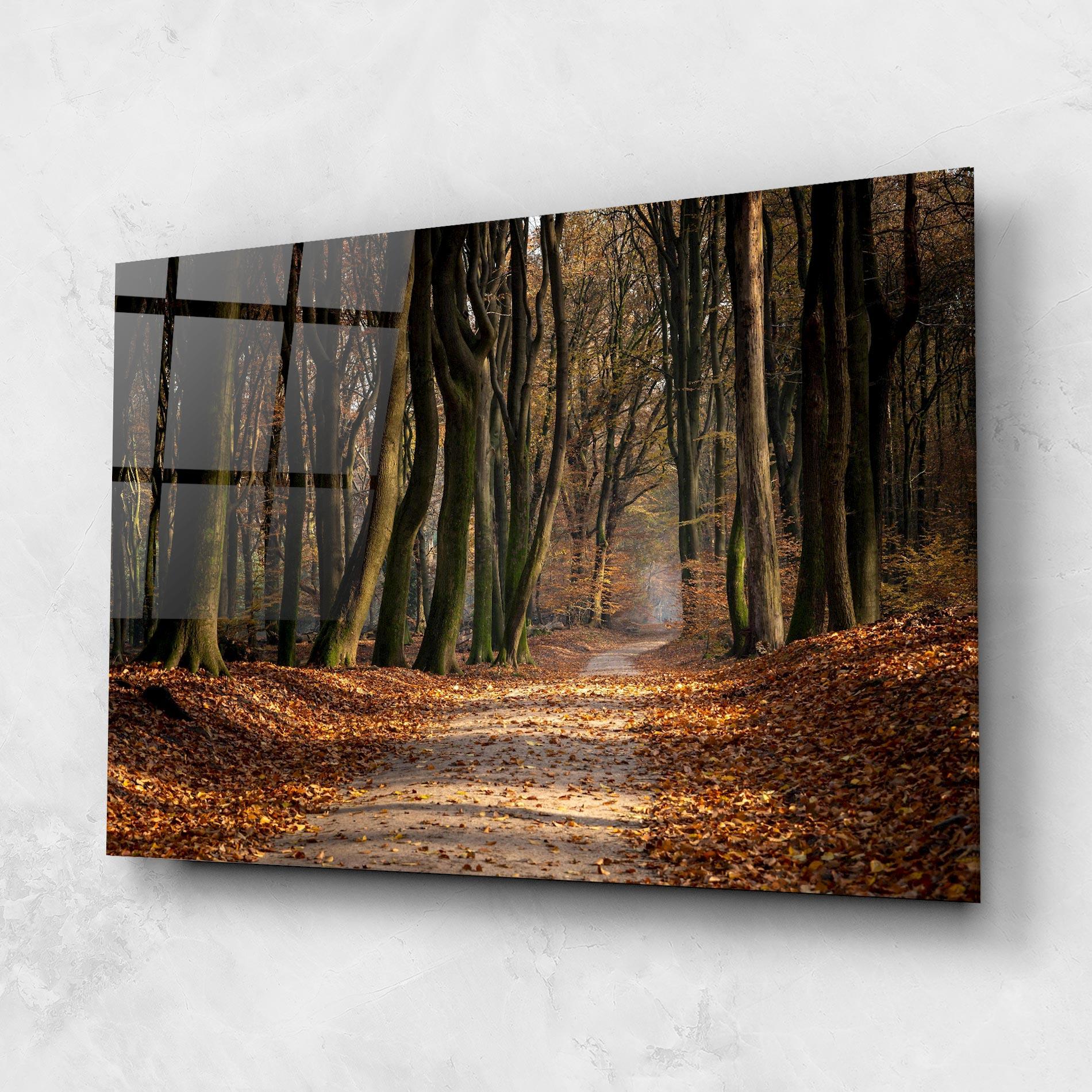 Tablou Sticla Autumn Path Forest mockup 1