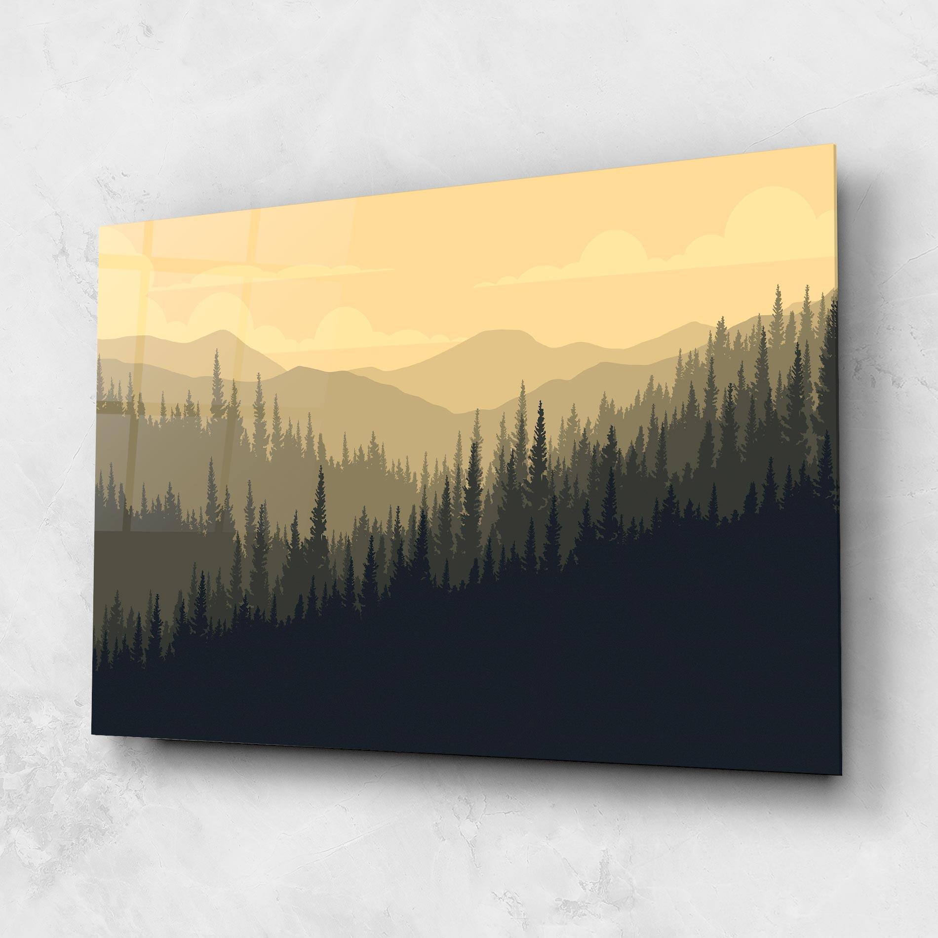 Tablou Sticla Cream Foggy Forest mockup 1
