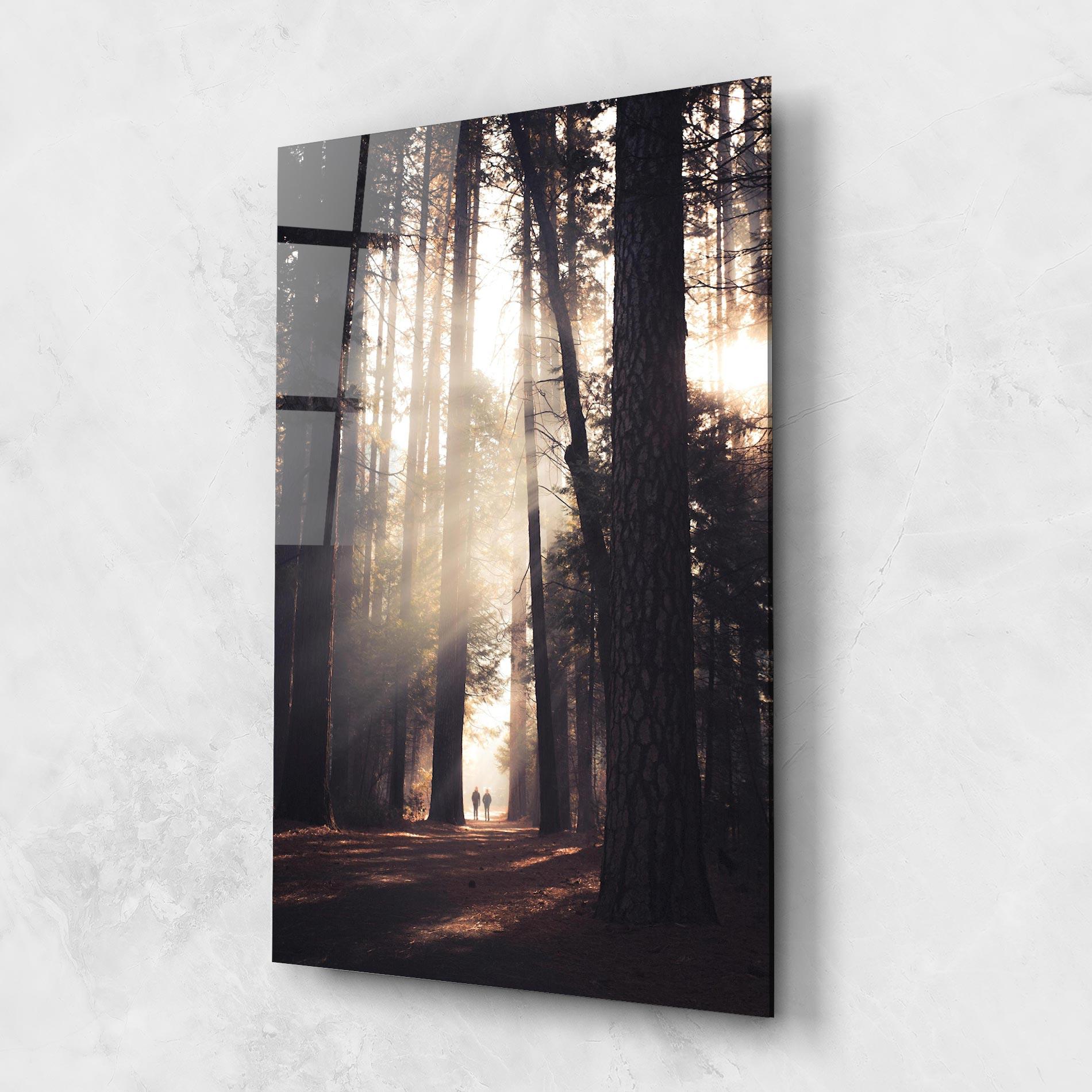 Tablou Sticla Foggy Couple Forest mockup 1
