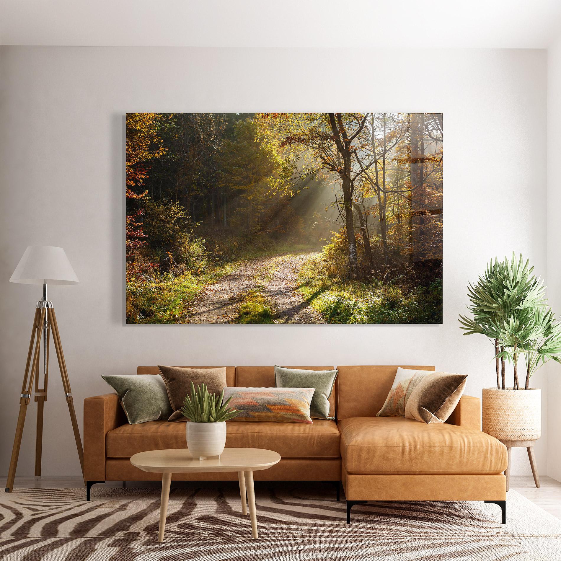 Tablou Sticla Autumn Trees Sun mockup 7