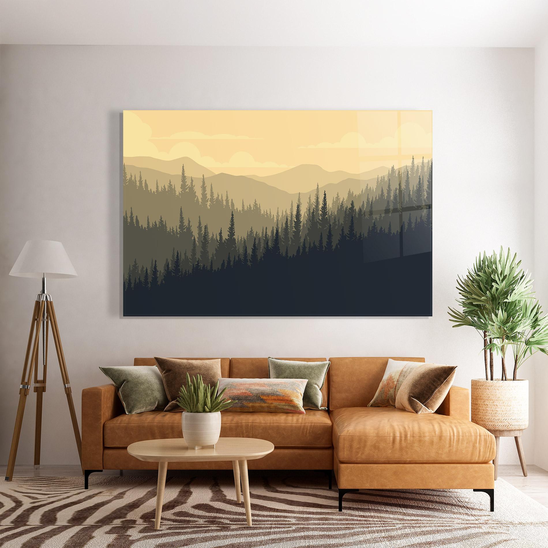 Tablou Sticla Cream Foggy Forest mockup 7