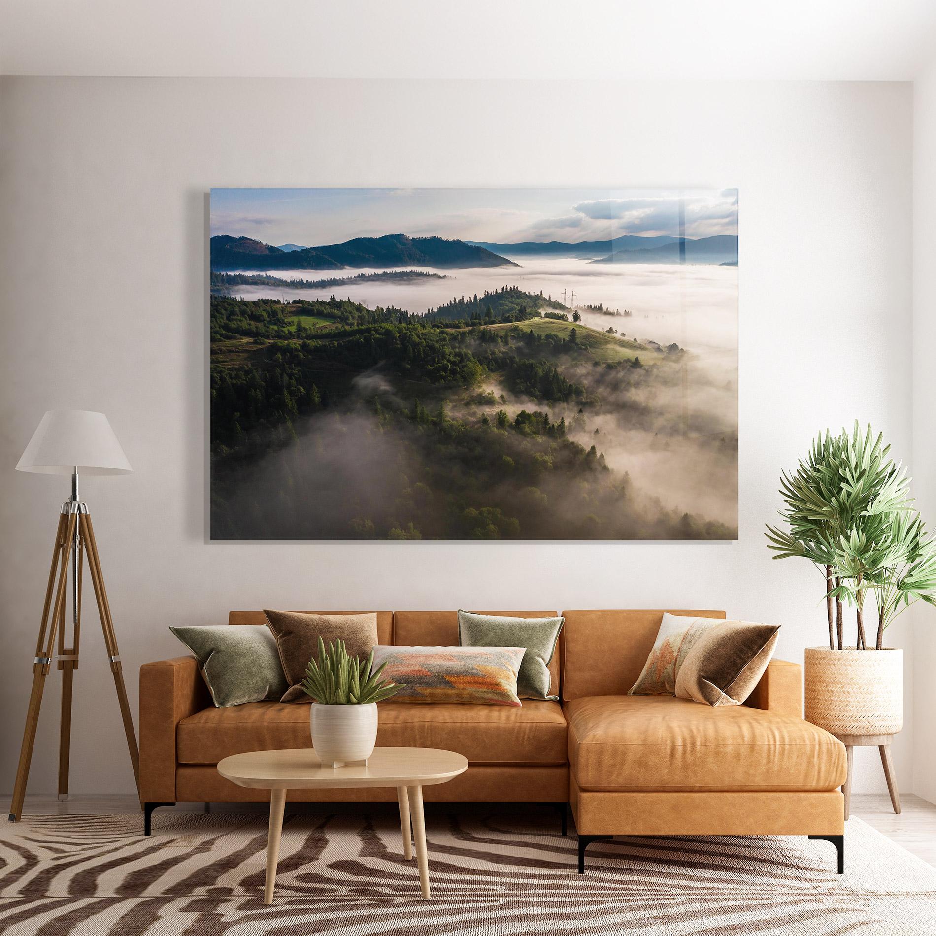 Tablou Sticla Foggy Forest View mockup 7