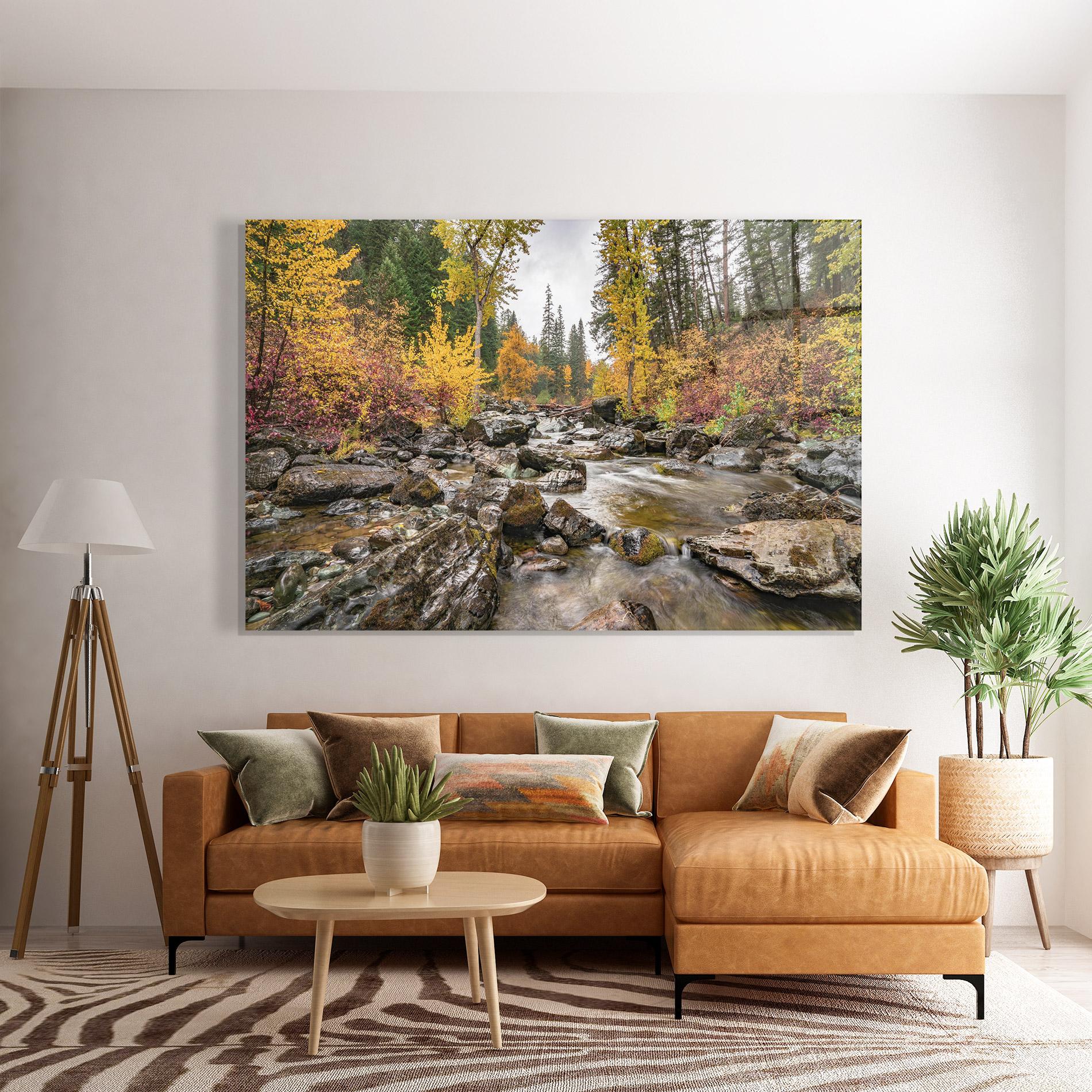 Tablou Sticla Forest Lake Rocks mockup 7