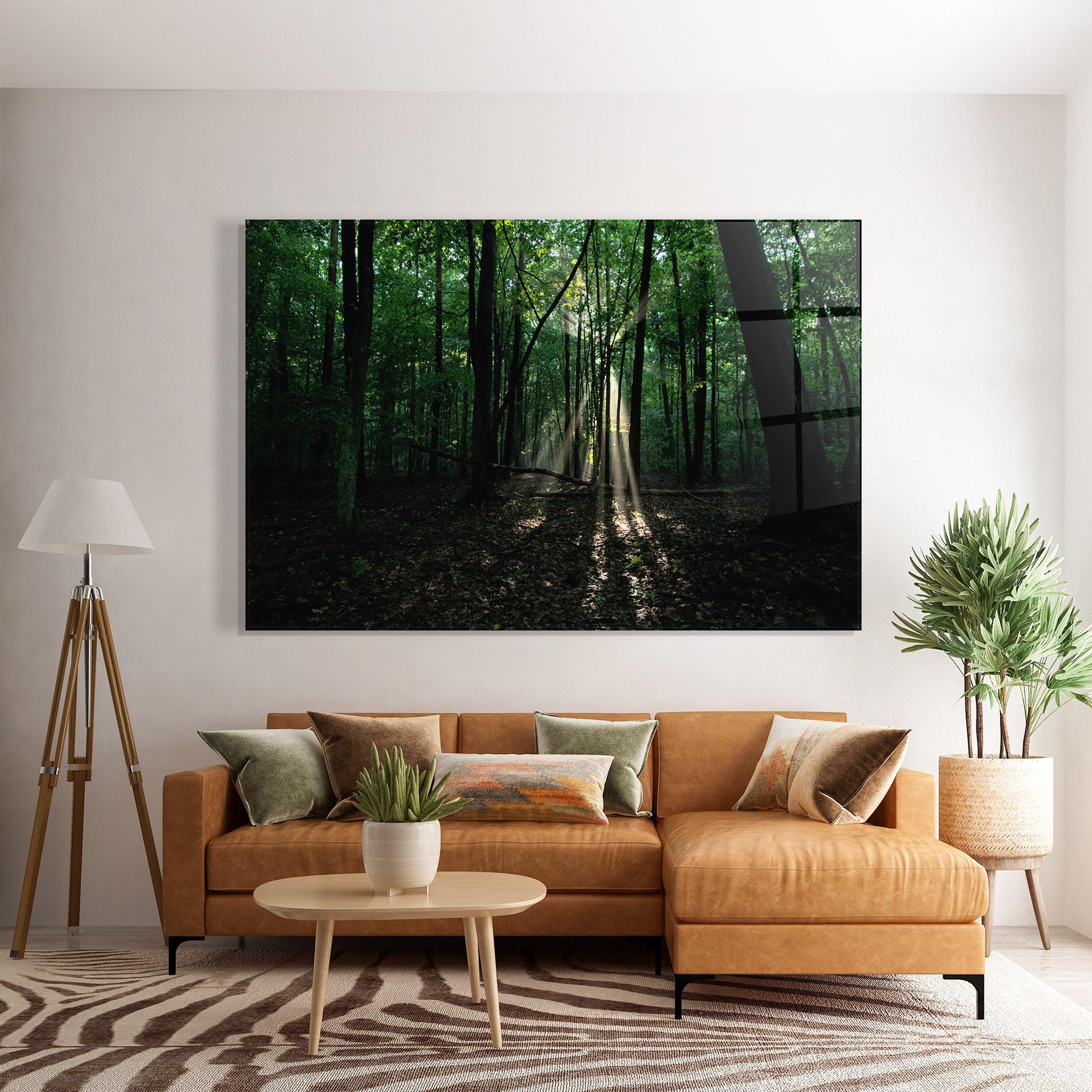 Tablou Sticla Forest Sun Light mockup 7