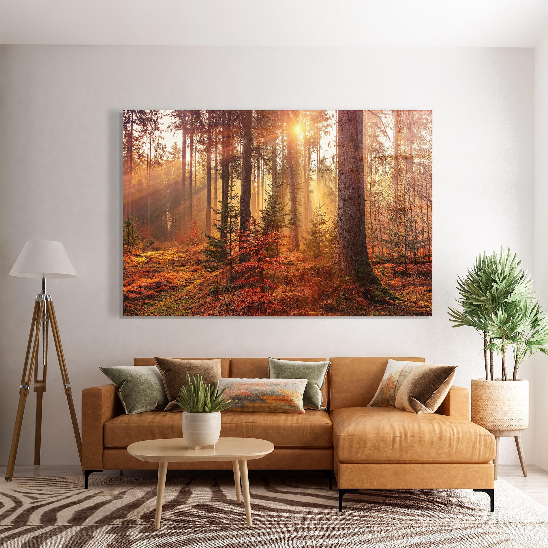 Tablou Sticla Orange Light Forest mockup 7