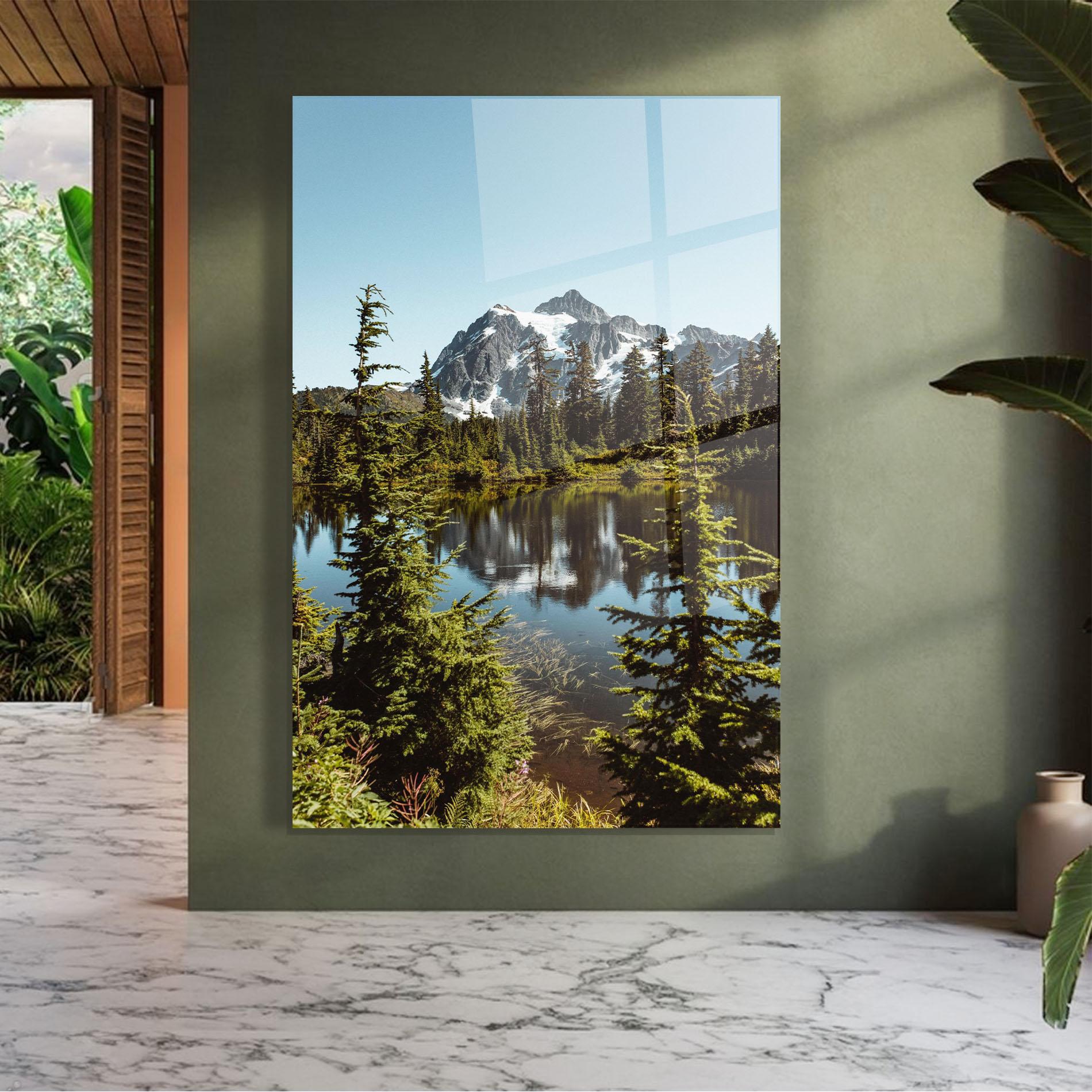 Tablou Sticla Forest Snow Mountain mockup 7