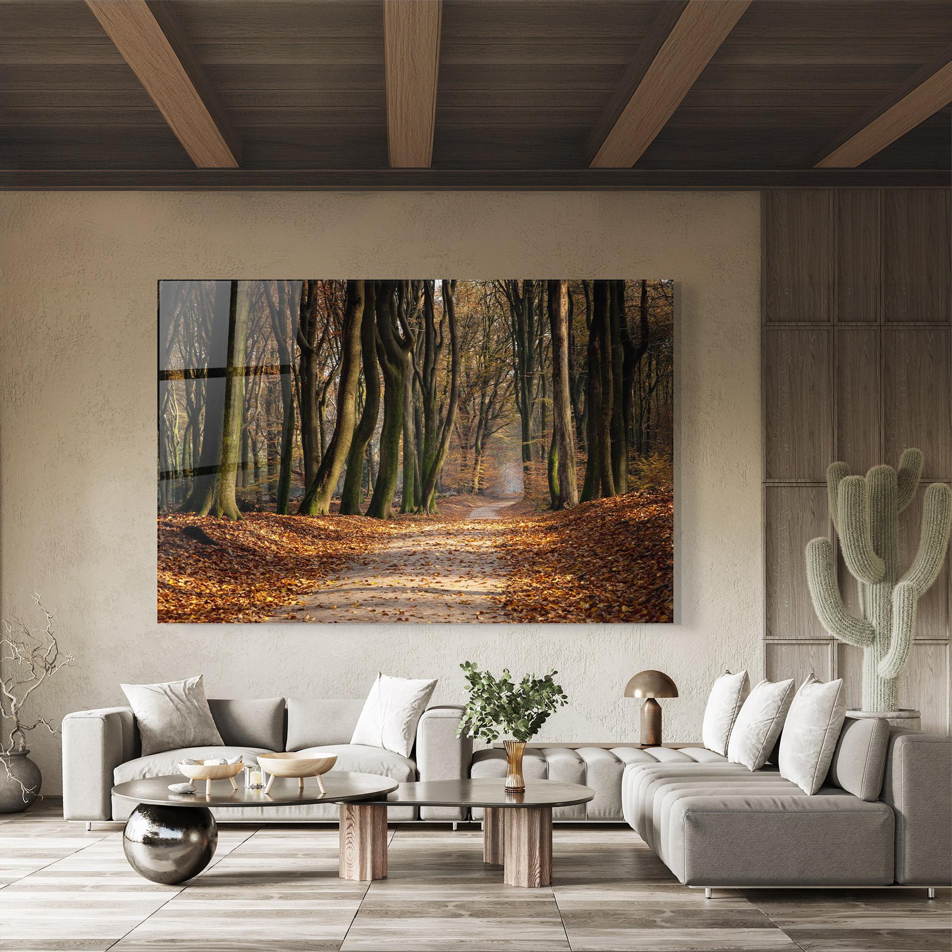 Tablou Sticla Autumn Path Forest mockup 8