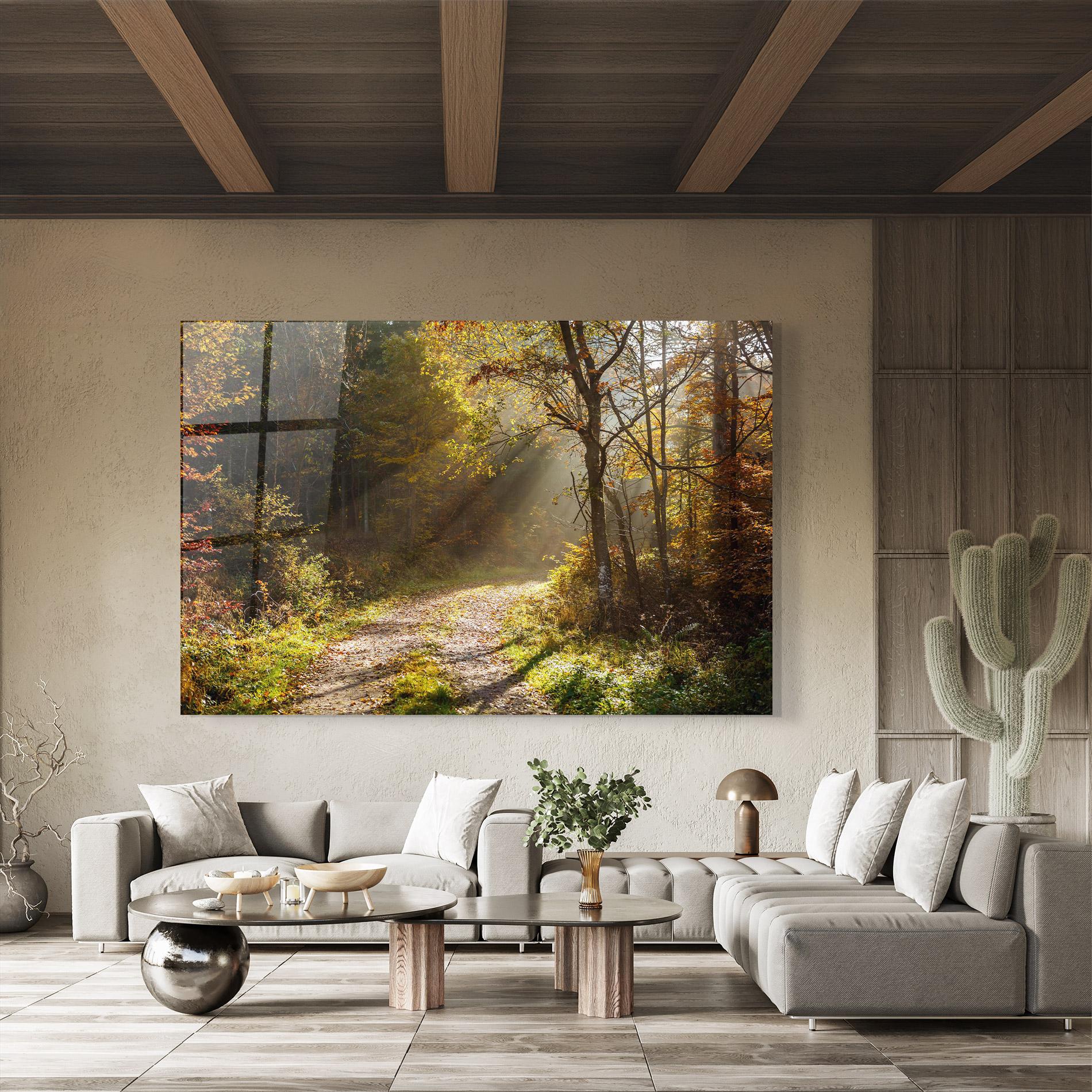 Tablou Sticla Autumn Trees Sun mockup 8