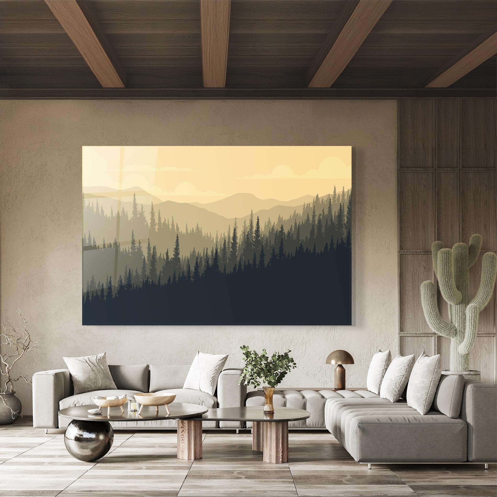 Tablou Sticla Cream Foggy Forest mockup 8