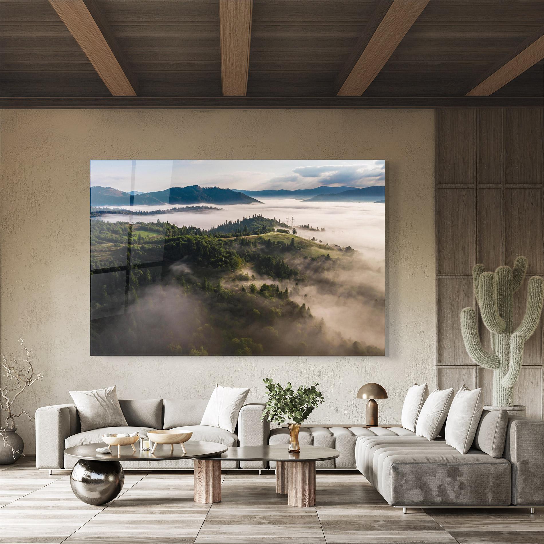 Tablou Sticla Foggy Forest View mockup 8