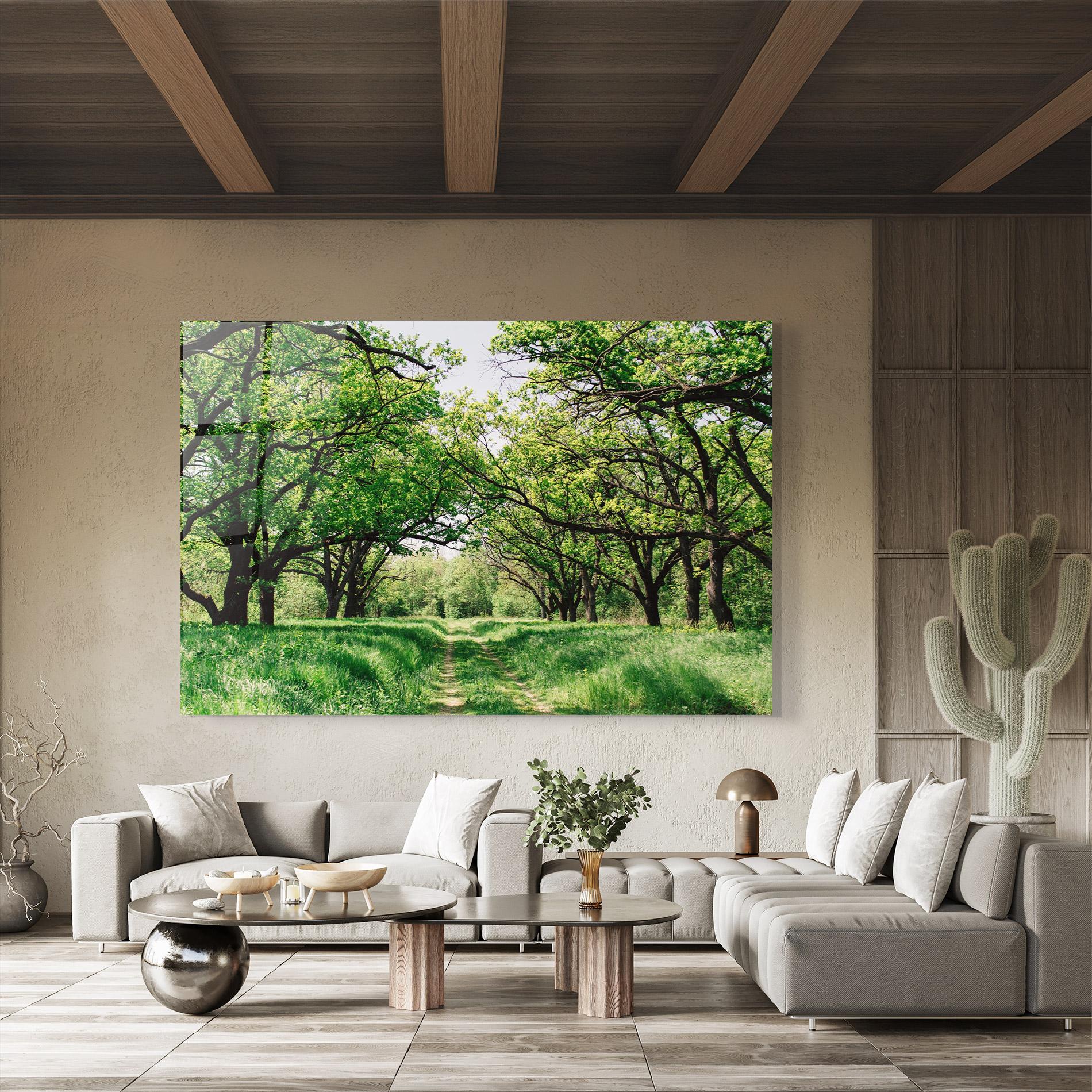 Tablou Sticla Forest Green Path mockup 8