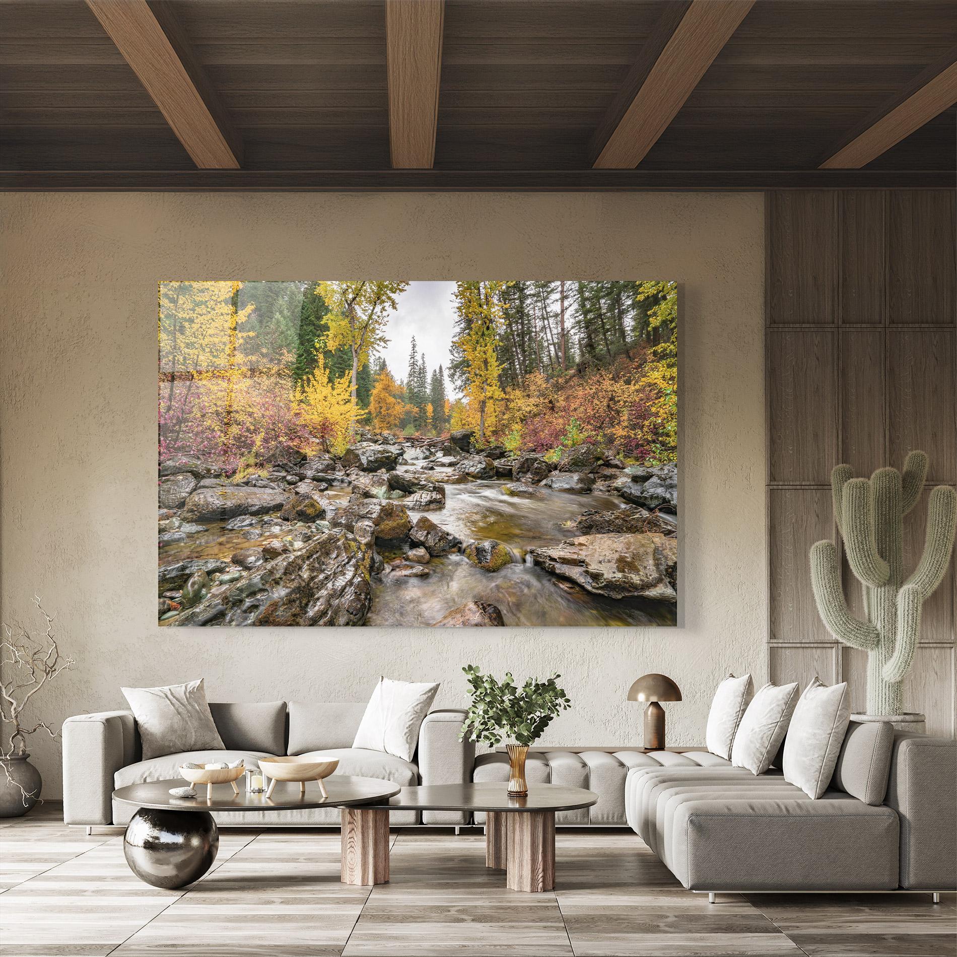 Tablou Sticla Forest Lake Rocks mockup 8