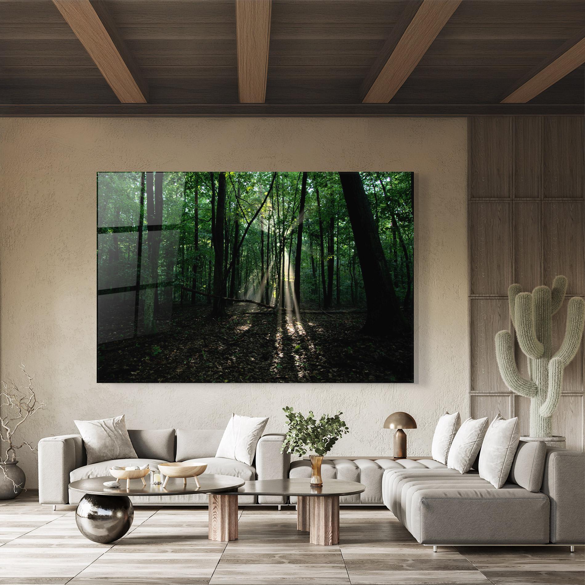 Tablou Sticla Forest Sun Light mockup 8