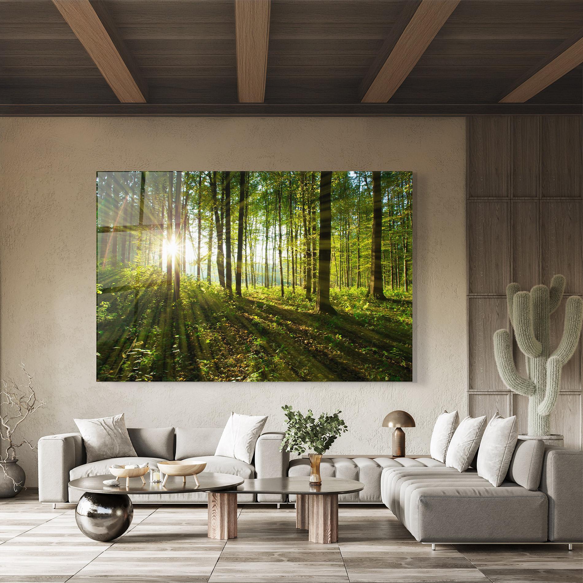 Tablou Sticla Green Light Forest mockup 8