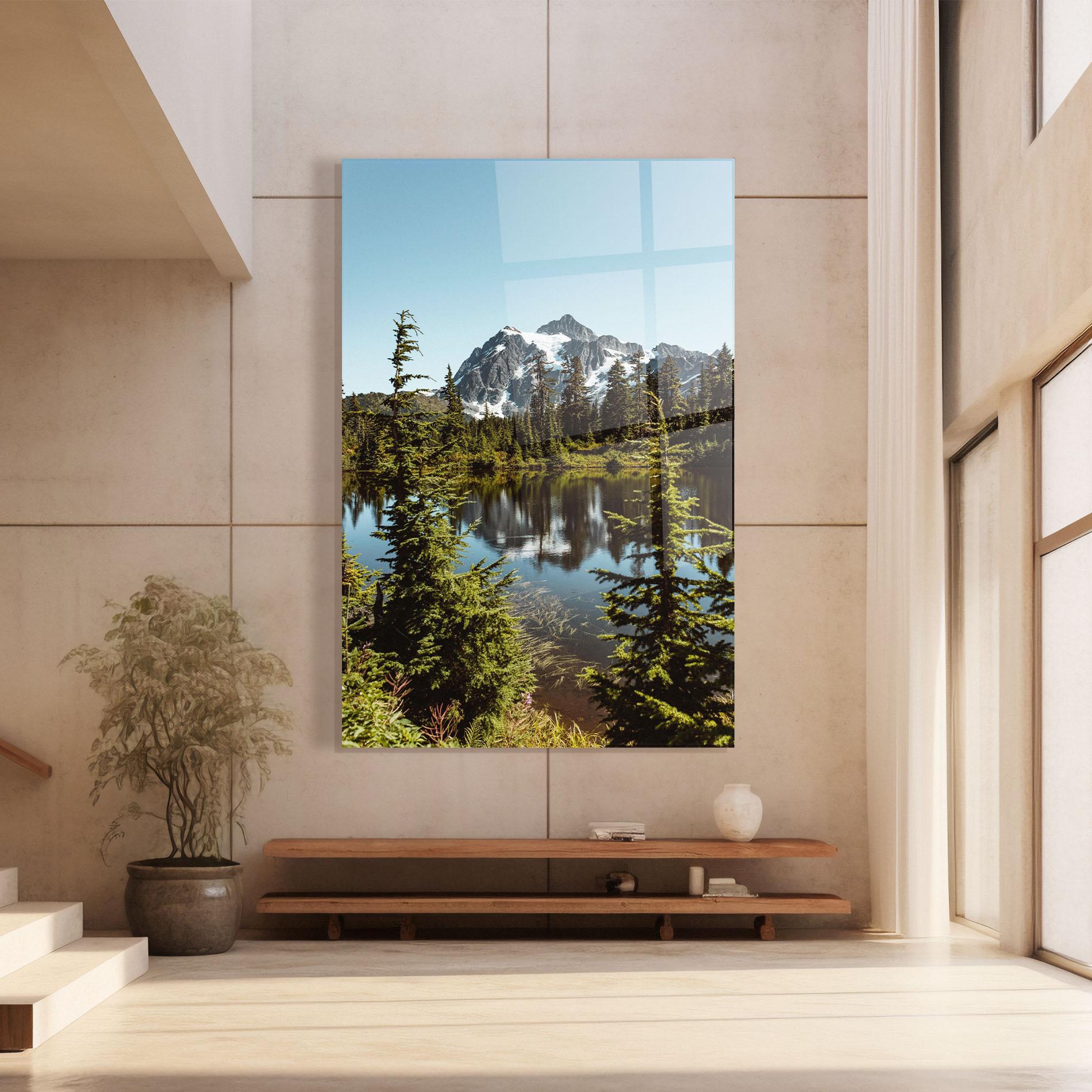 Tablou Sticla Forest Snow Mountain mockup 8