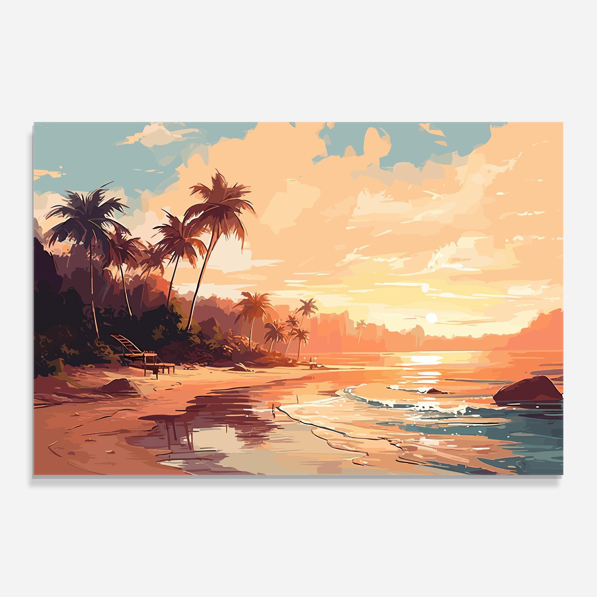 Tablou Sticla Blue Orange Beach mockup 0