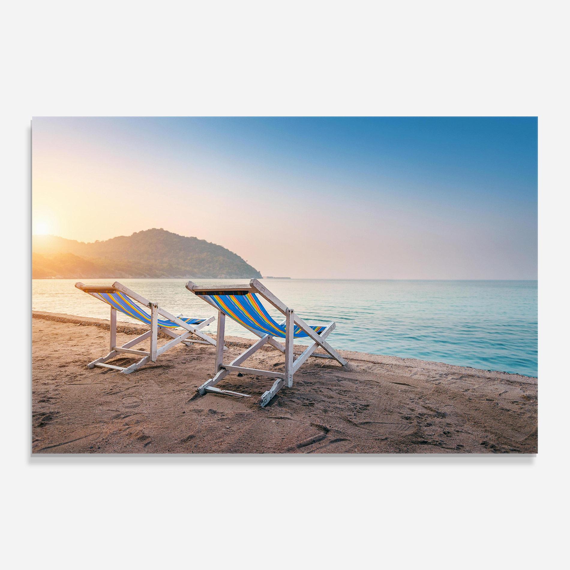 Tablou Sticla Colorful Beach Chairs mockup 0