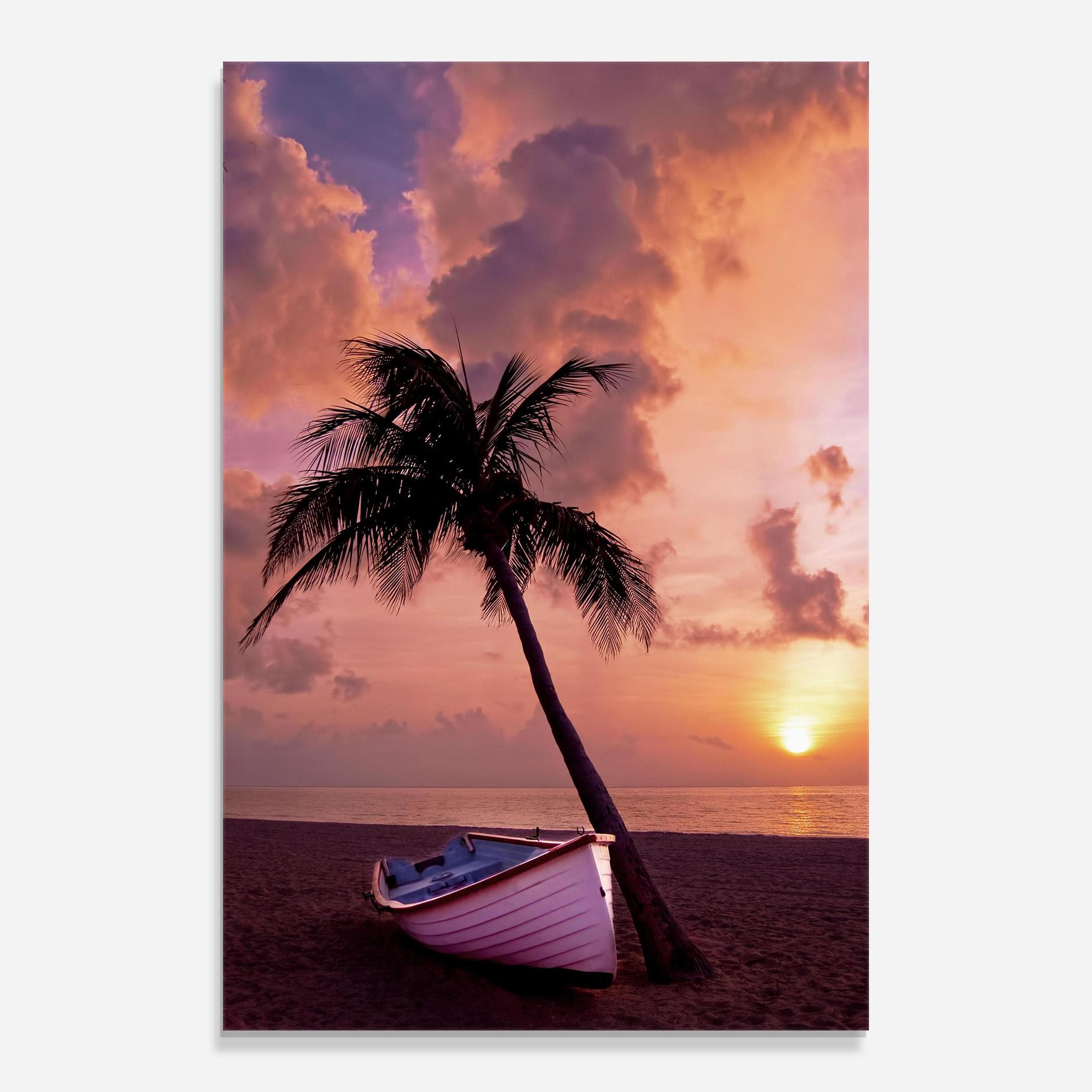Tablou Sticla Boat Purple Sunset mockup 0