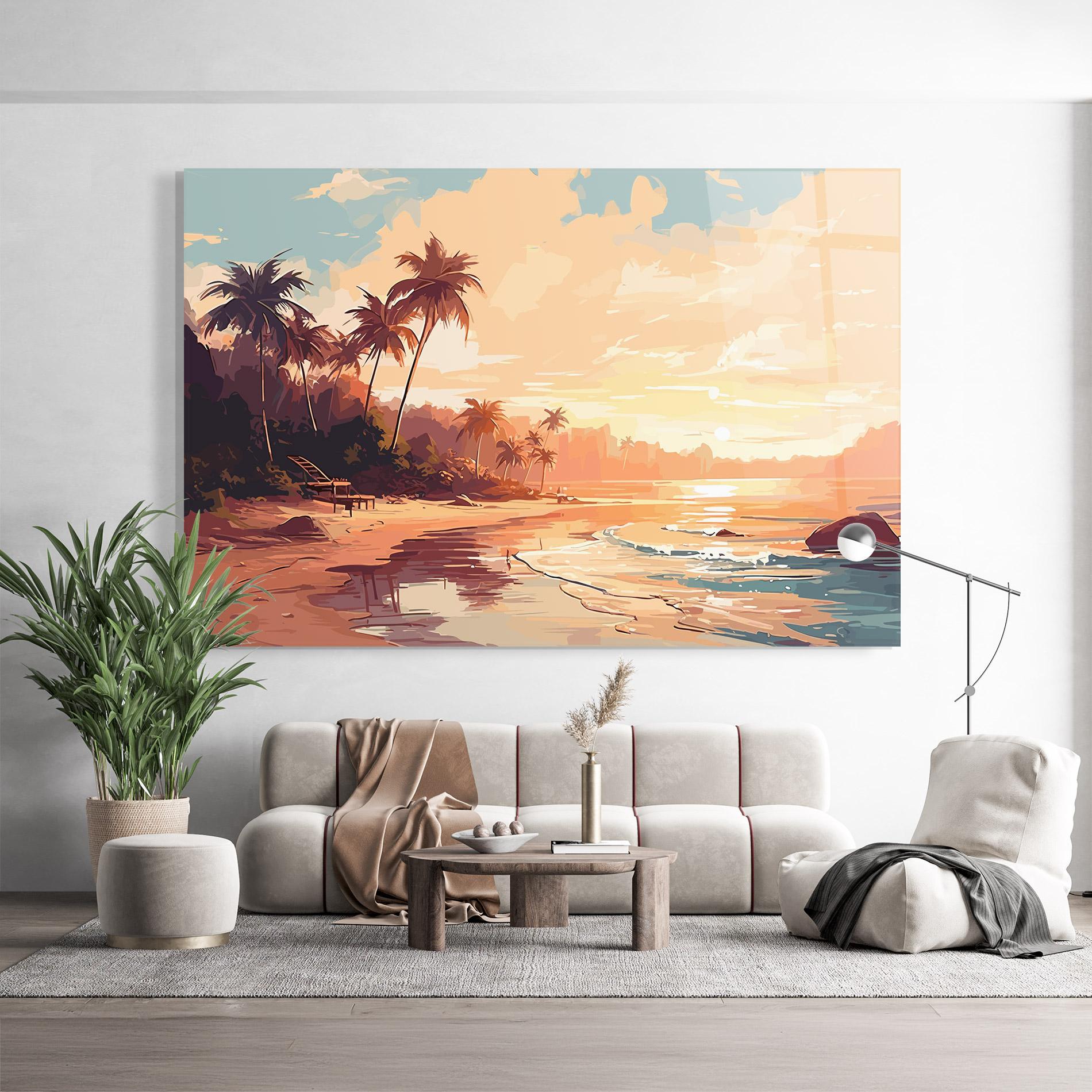 Tablou Sticla Blue Orange Beach mockup 9