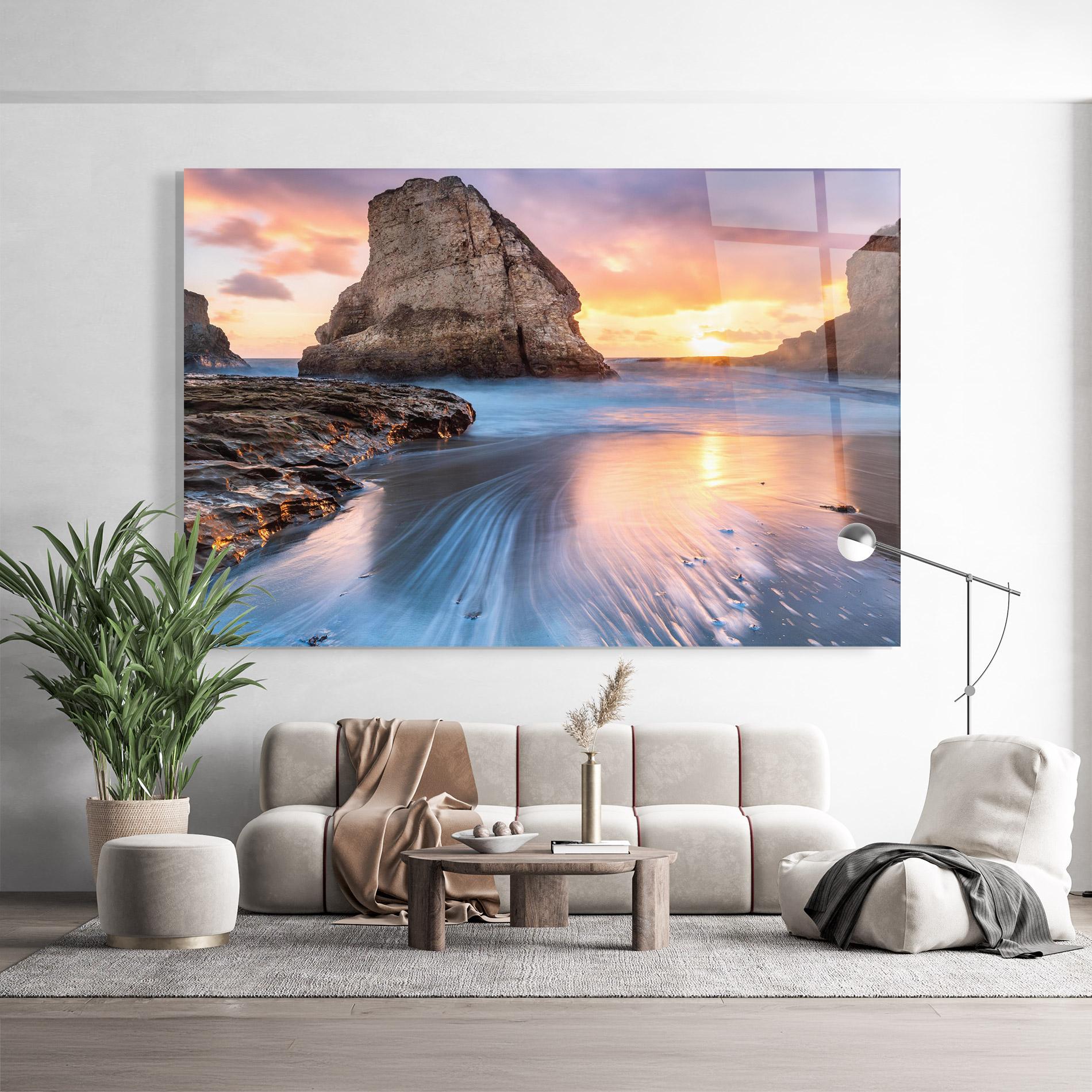 Tablou Sticla Blue Sunset Beach mockup 9