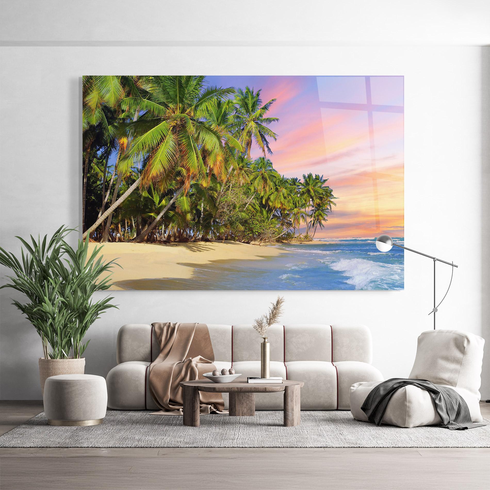Tablou Sticla Coconut Tree Sunset mockup 9