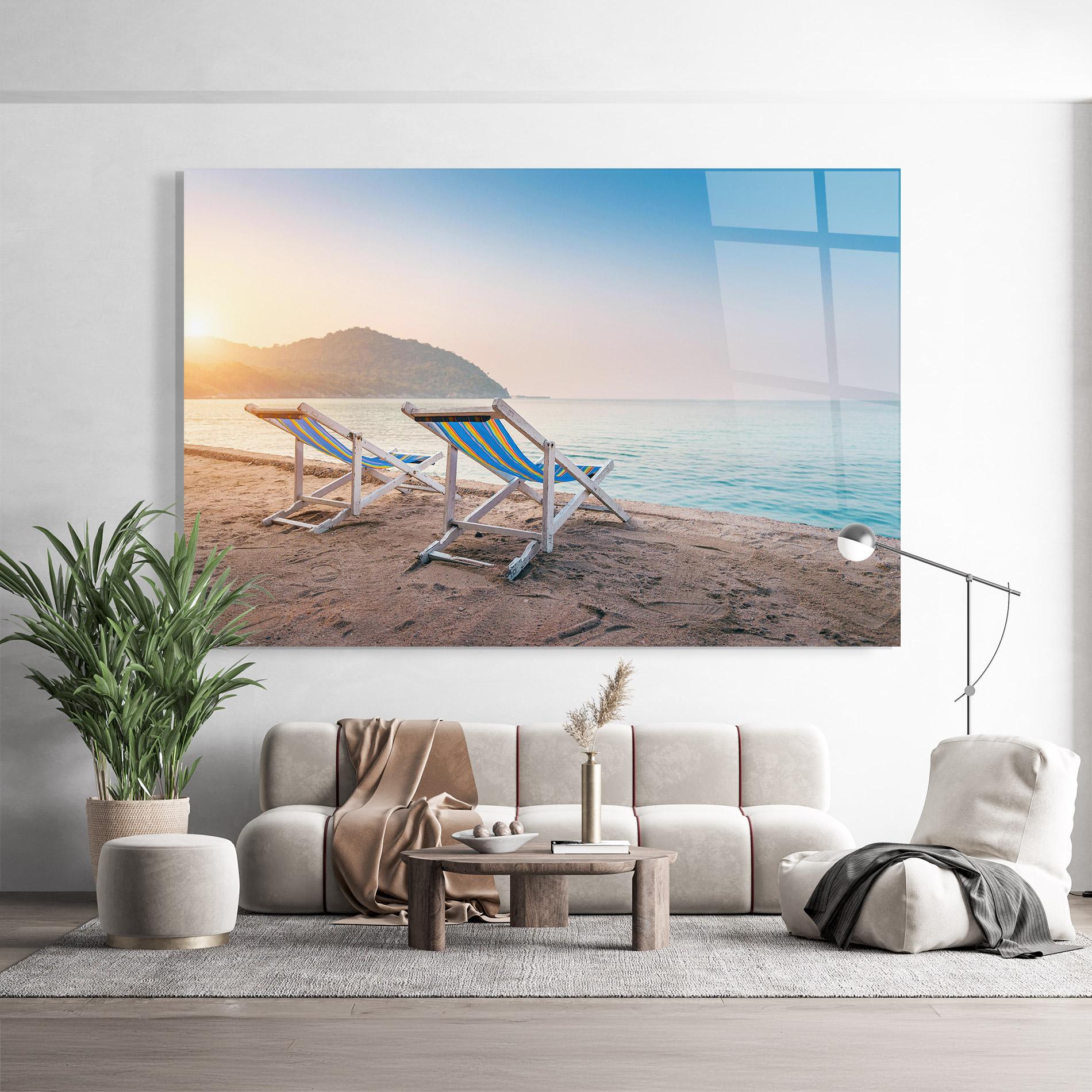 Tablou Sticla Colorful Beach Chairs mockup 9
