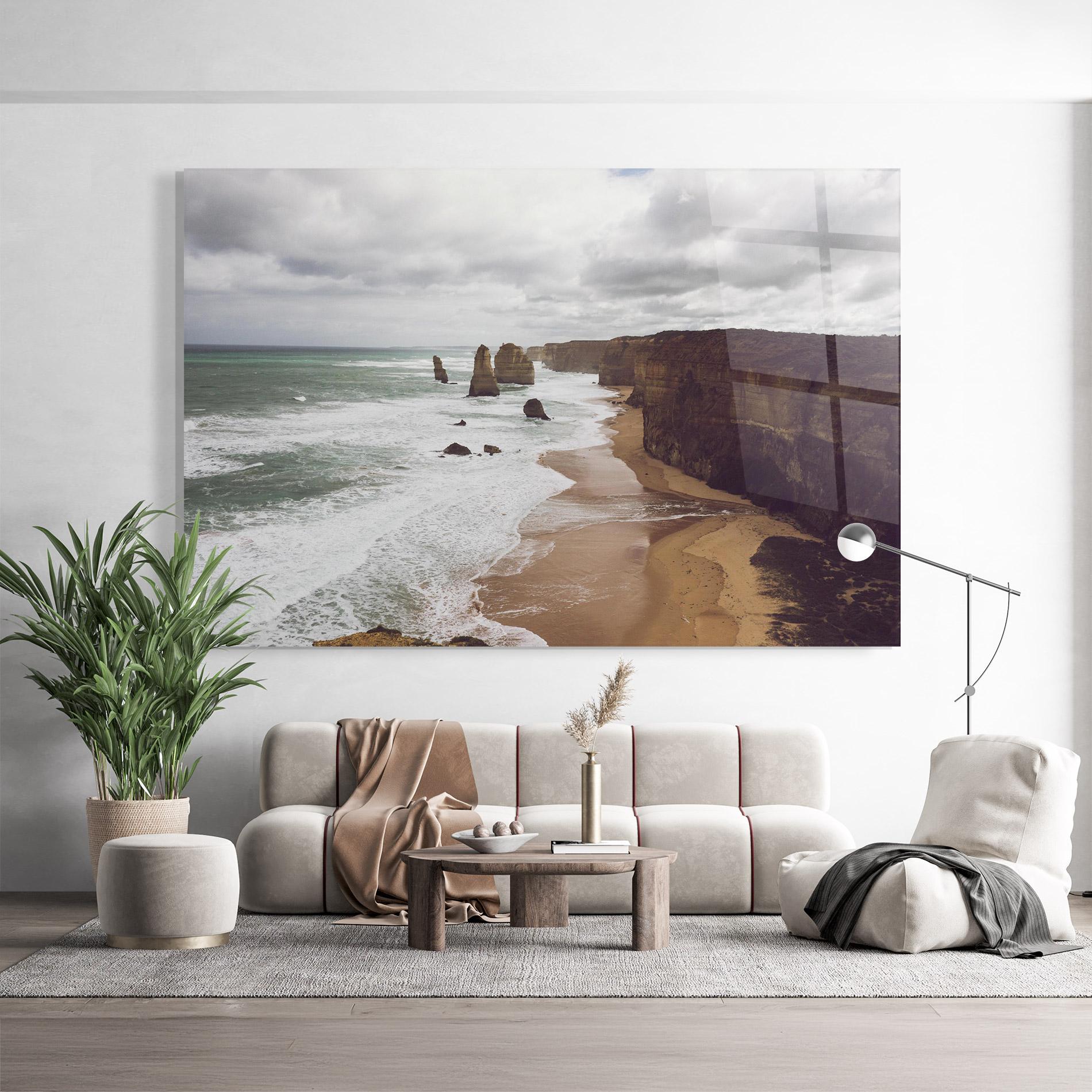 Tablou Sticla Grey Clouds Beach mockup 9