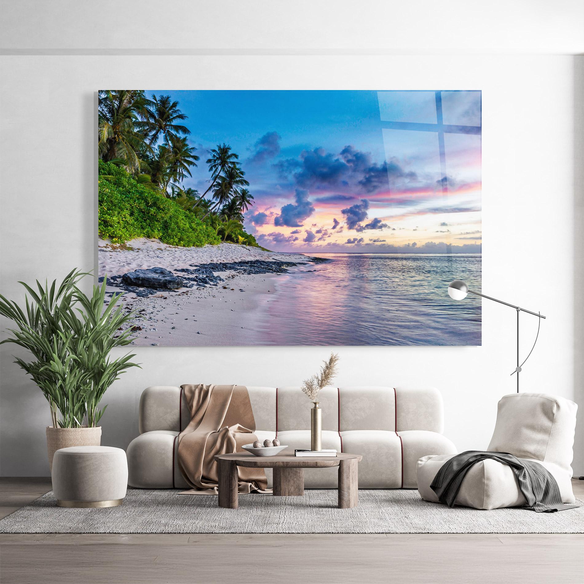 Tablou Sticla Purple Blue Beach mockup 9