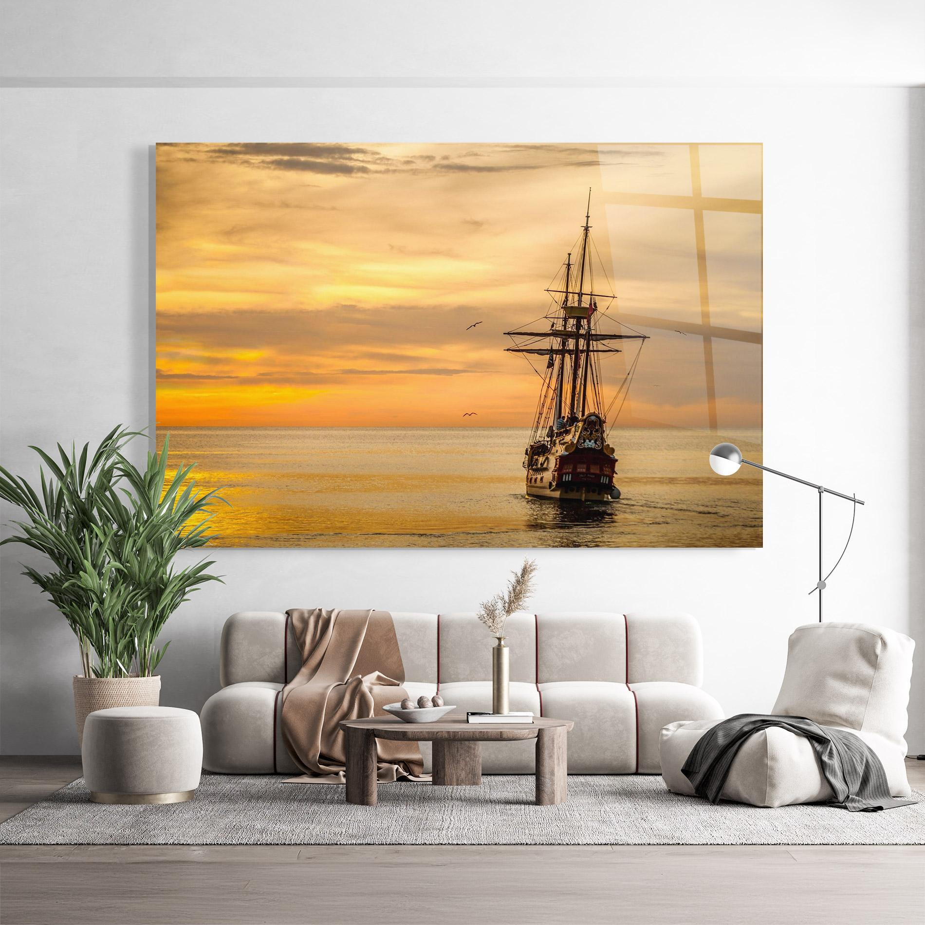 Tablou Sticla Sunset Over The Sea mockup 9