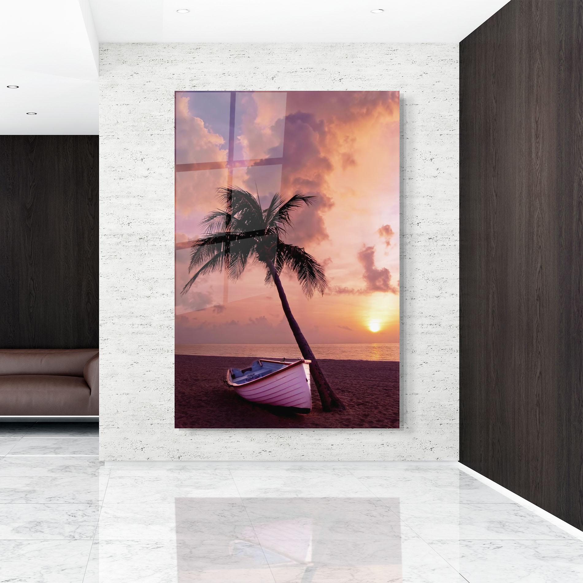 Tablou Sticla Boat Purple Sunset mockup 9