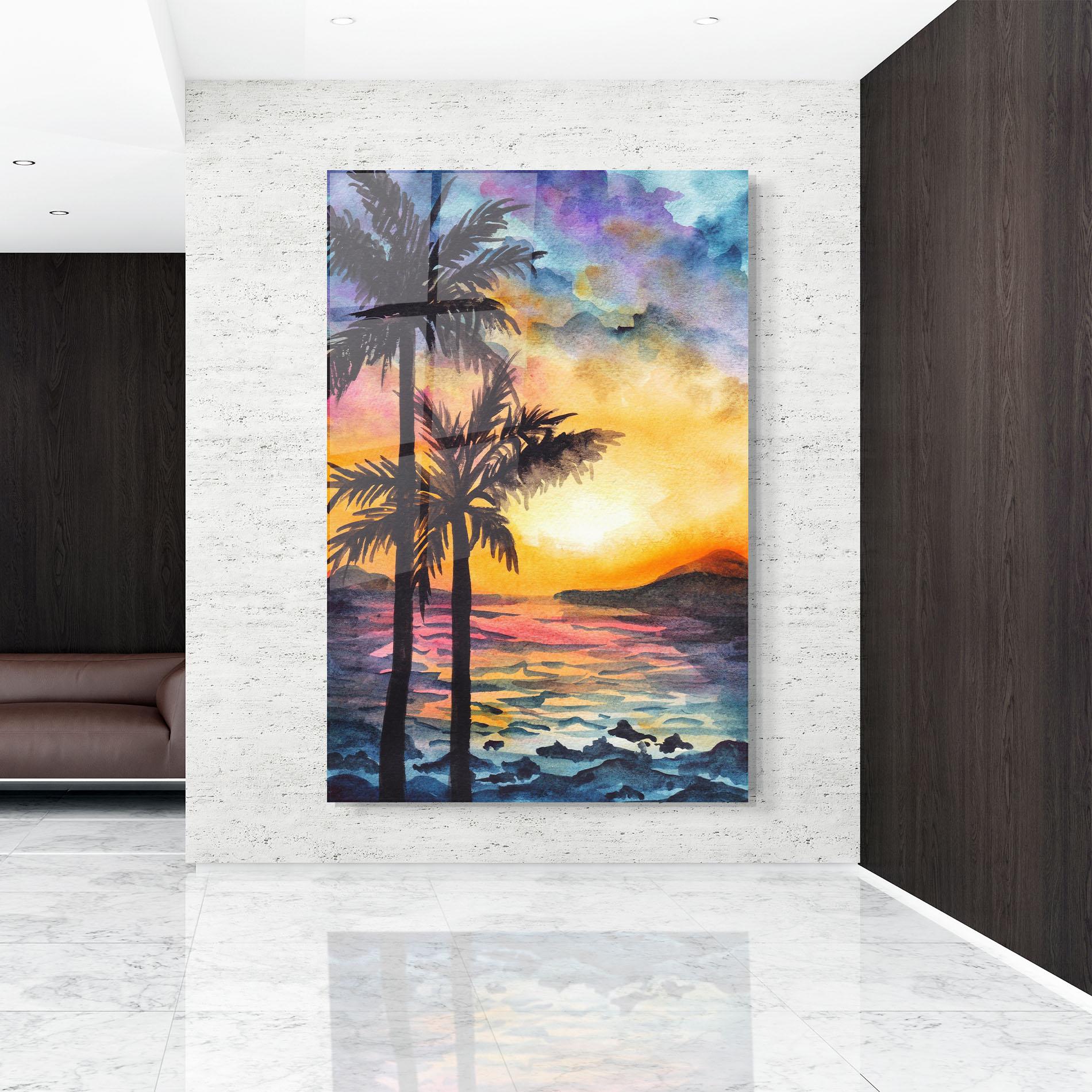 Tablou Sticla Sunset Tree Beach mockup 9