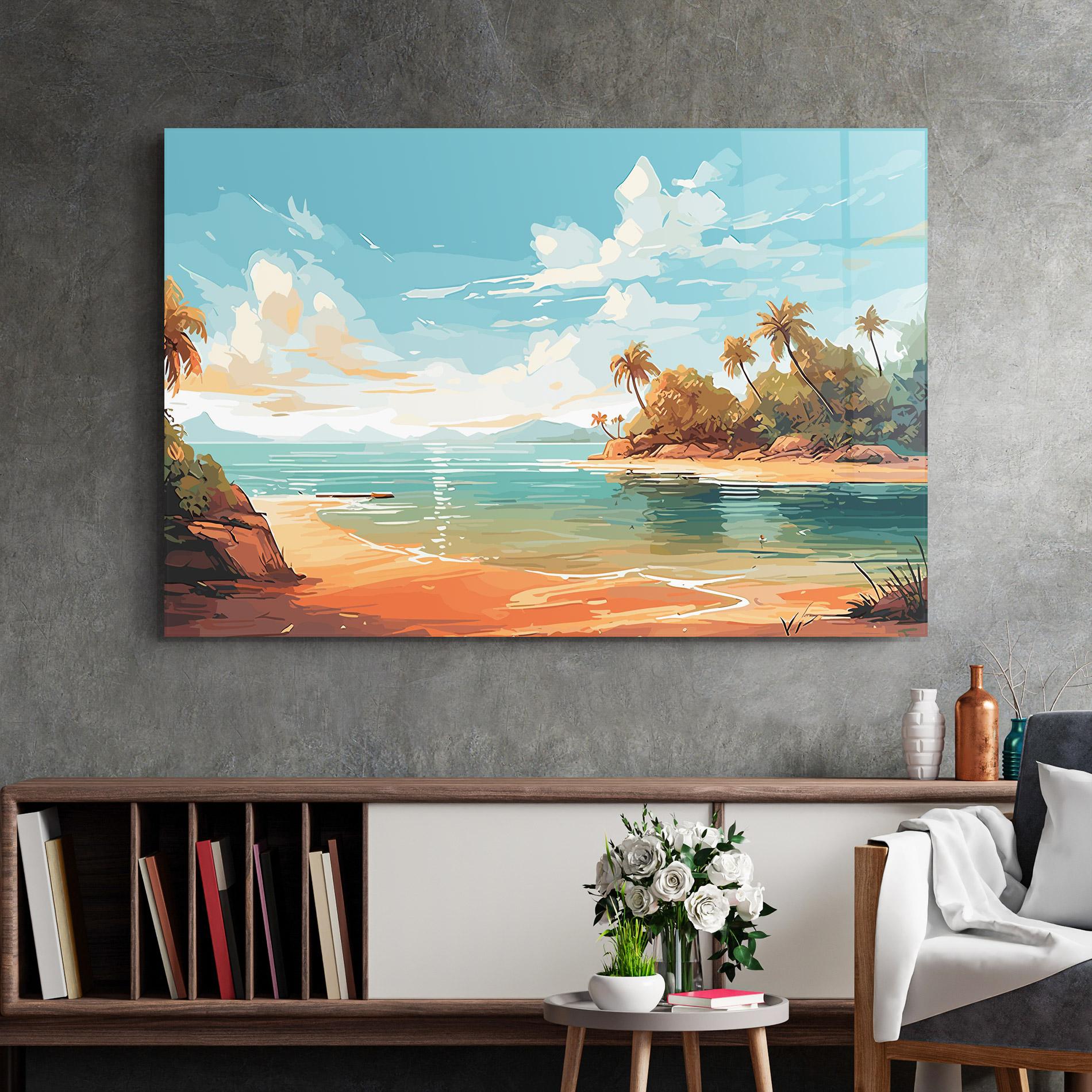 Tablou Sticla Blue Sky Beach mockup 2