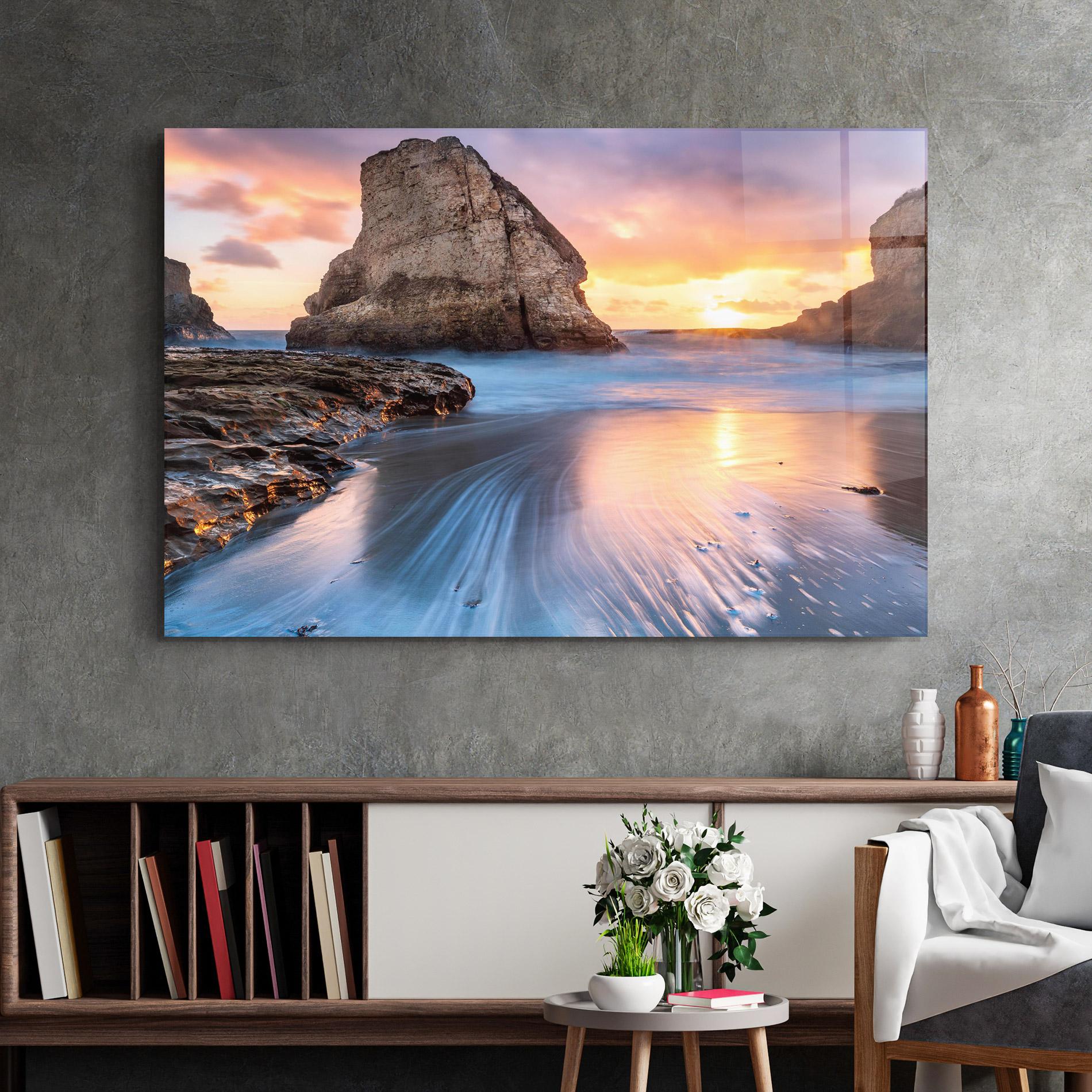 Tablou Sticla Blue Sunset Beach mockup 2