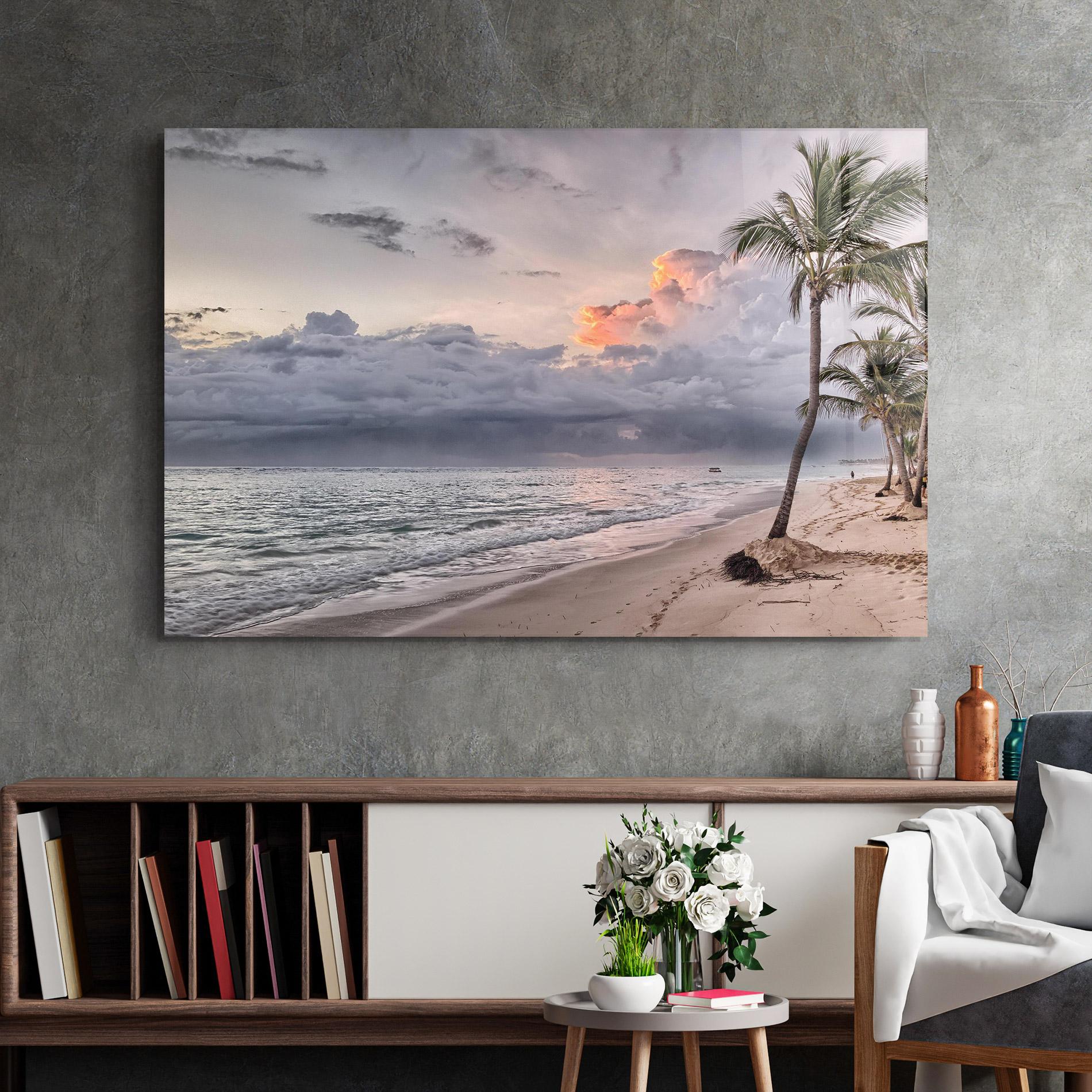 Tablou Sticla Cloudy Beach mockup 2