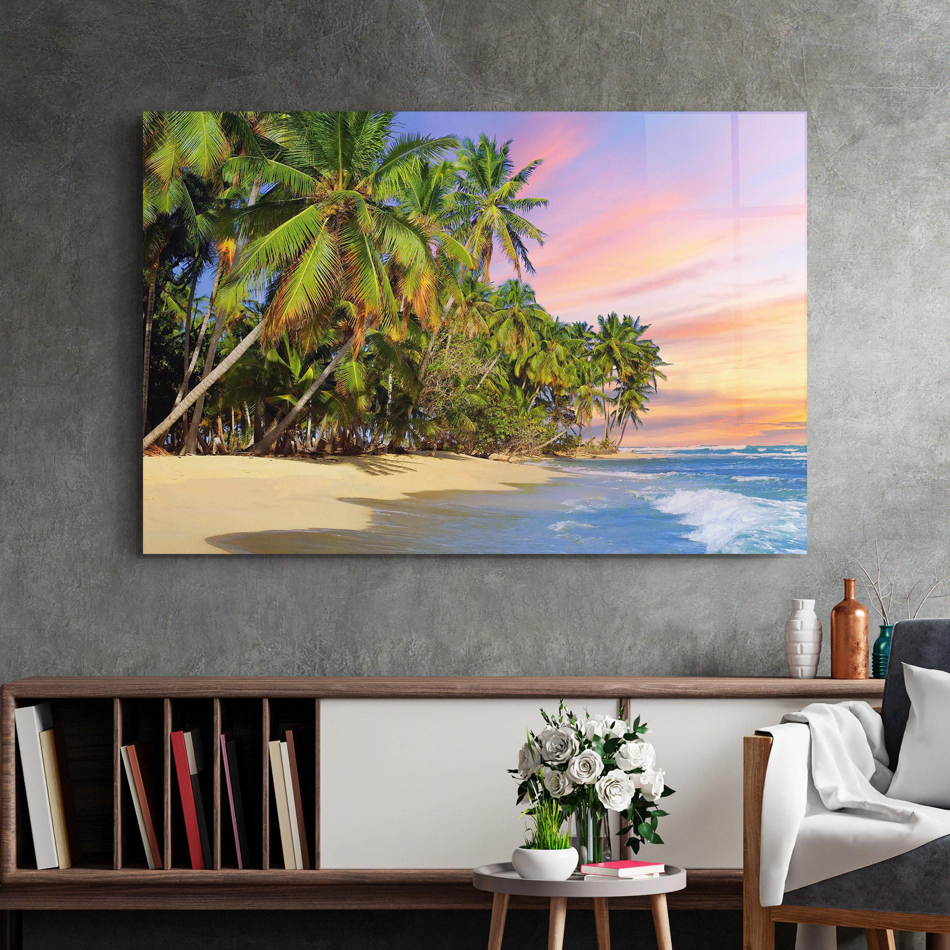 Tablou Sticla Coconut Tree Sunset mockup 2