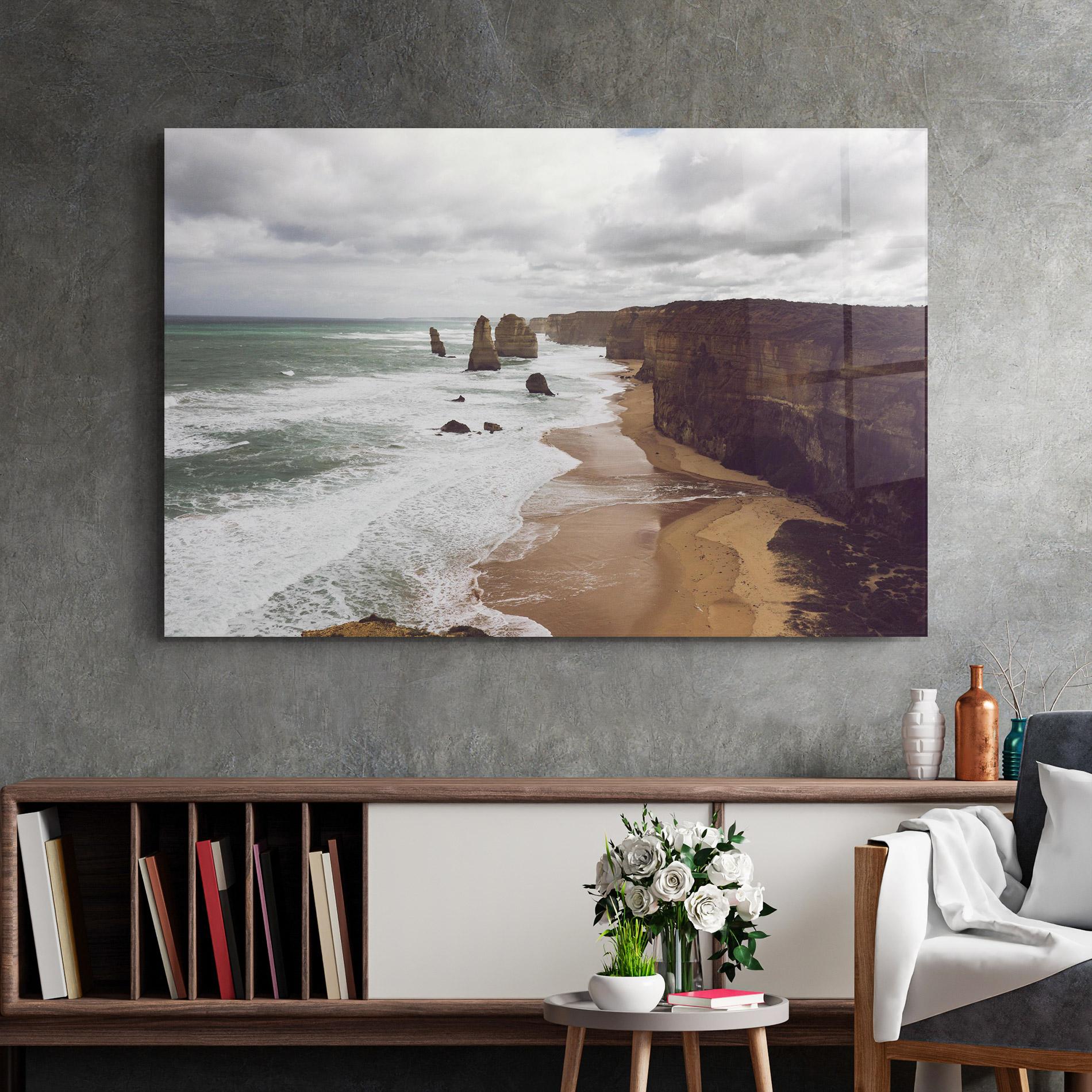 Tablou Sticla Grey Clouds Beach mockup 2