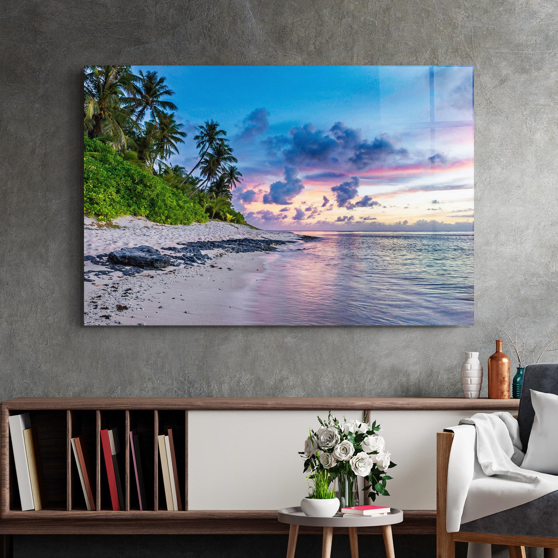 Tablou Sticla Purple Blue Beach mockup 2